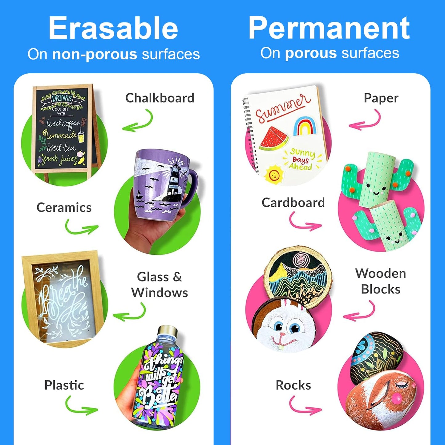 Funcils 6 White Chalk Markers for Chalkboard (6 Pack - 1mm Extra Fine + 3mm Fine Tip + 6mm Bold) | White Liquid Chalkboard Markers Erasable, Dry Erase Chalk Pens for Window, Bistro, Glass, Calendar - Medaid International