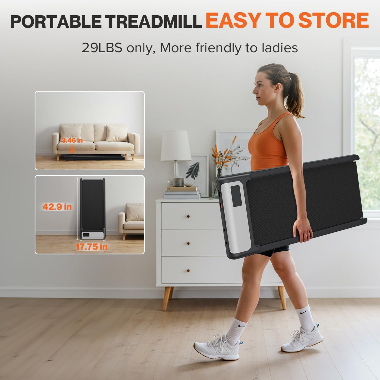 COZYINN Walking Pad Treadmill, Under Desk Treadmills with 10% Incline for Home Office Small,Quiet 2.5HP Voice Remote Control Portable Treadmills Work with WELLFIT KINOMAP,Small Walking Jogging Machine - Medaid International