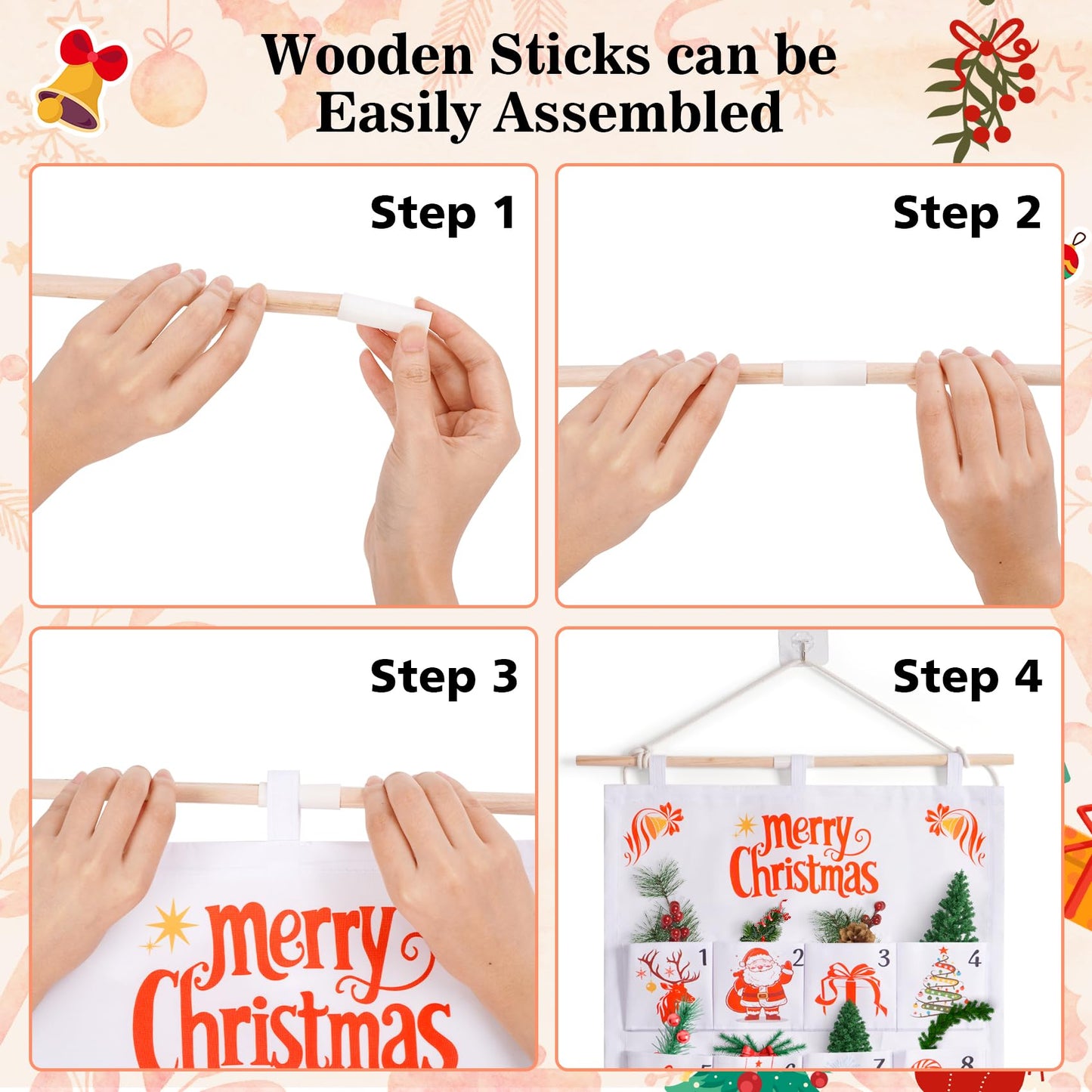 SAVORLIVING Christmas Advent Calendar with 24 Pockets, Reusable Countdown Calendar Storage Bag, Fabric Calendar Wall Hanging Bag for Xmas Holiday Home Wall Decoration - Medaid International