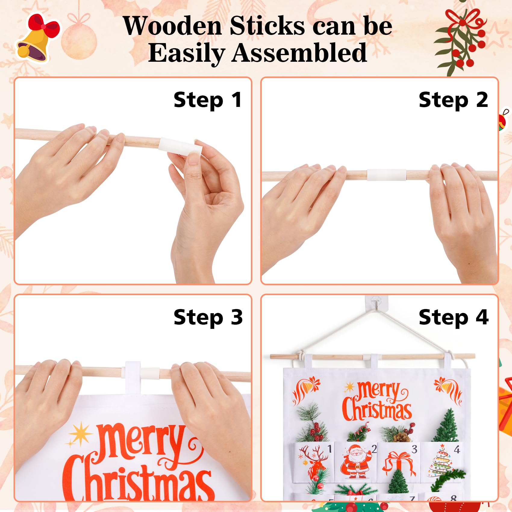 SAVORLIVING Christmas Advent Calendar with 24 Pockets, Reusable Countdown Calendar Storage Bag, Fabric Calendar Wall Hanging Bag for Xmas Holiday Home Wall Decoration - Medaid International