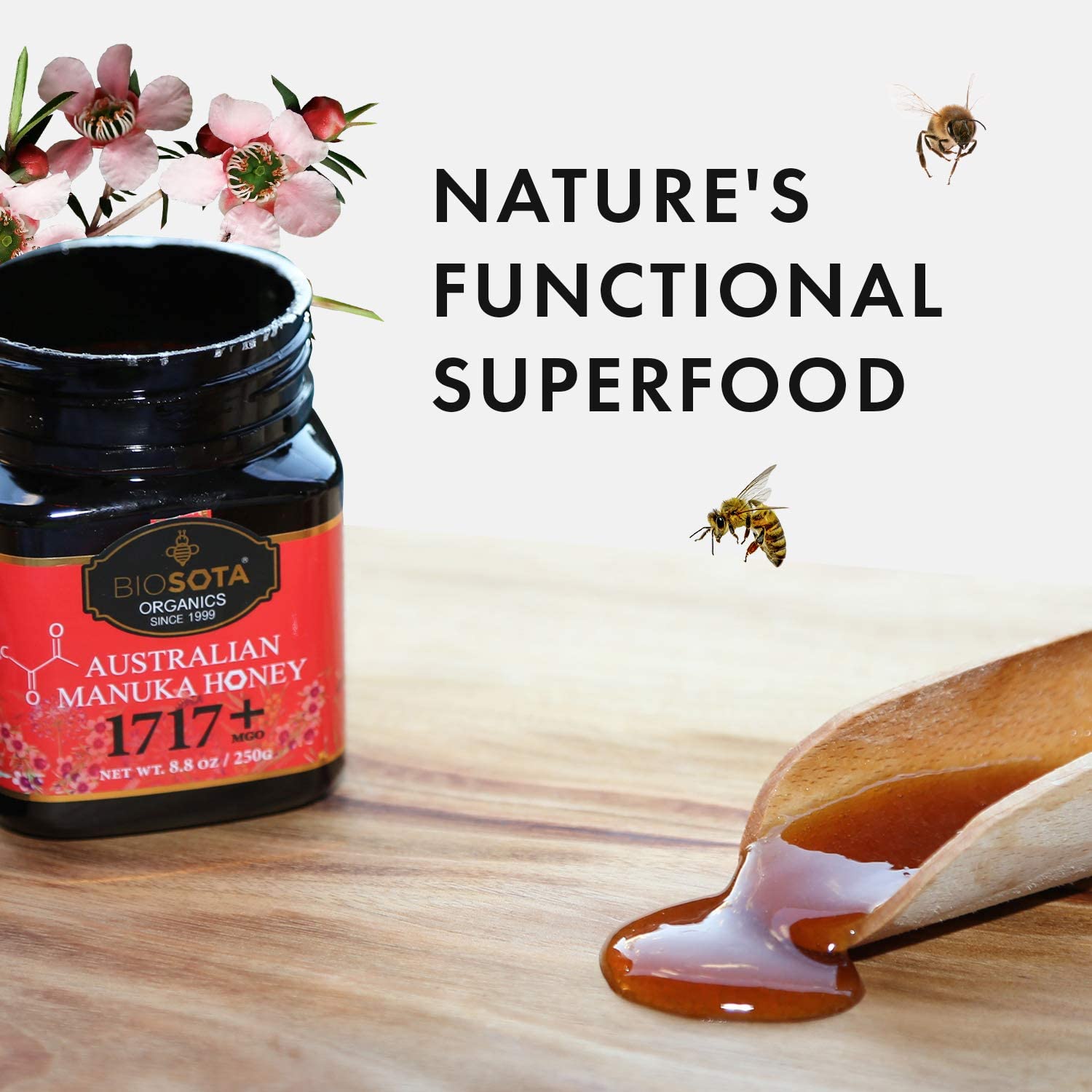 BIOSOTA Organic Manuka Honey MGO 1717+ - Medical Grade Manuka Honey from Australia NPA/ULF 31+, 100% Raw Unheated Pure Honey, 8.8oz (1717+) - Medaid International