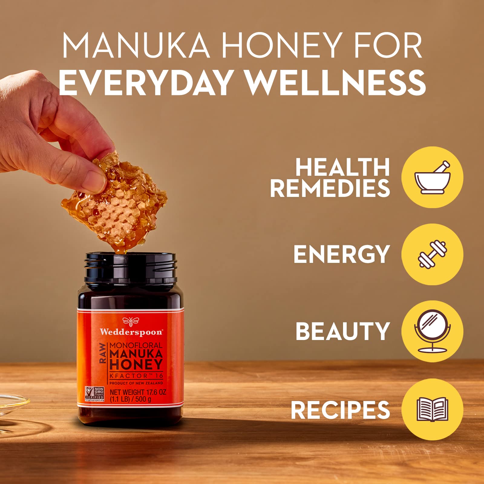 Wedderspoon Raw Premium Manuka Honey, KFactor 16, 17.6 Oz, Unpasteurized, Genuine New Zealand Honey, Traceable from Our Hives to Your Home - Medaid International