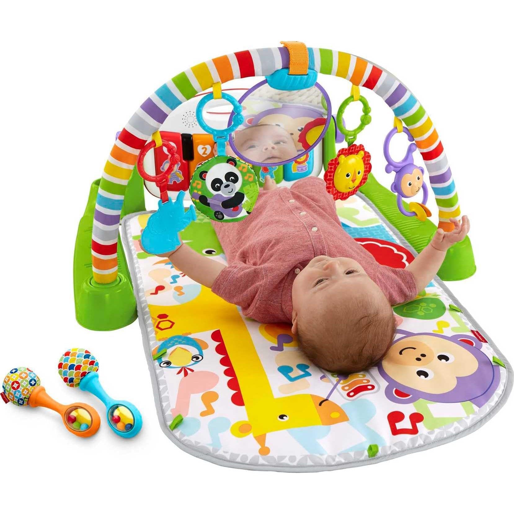 Fisher-Price Baby Playmat Deluxe Kick & Play Piano Gym for Learning & 2 Maracas Soft Rattles for Newborn to Toddler Play Ages 0+ Months - Medaid International