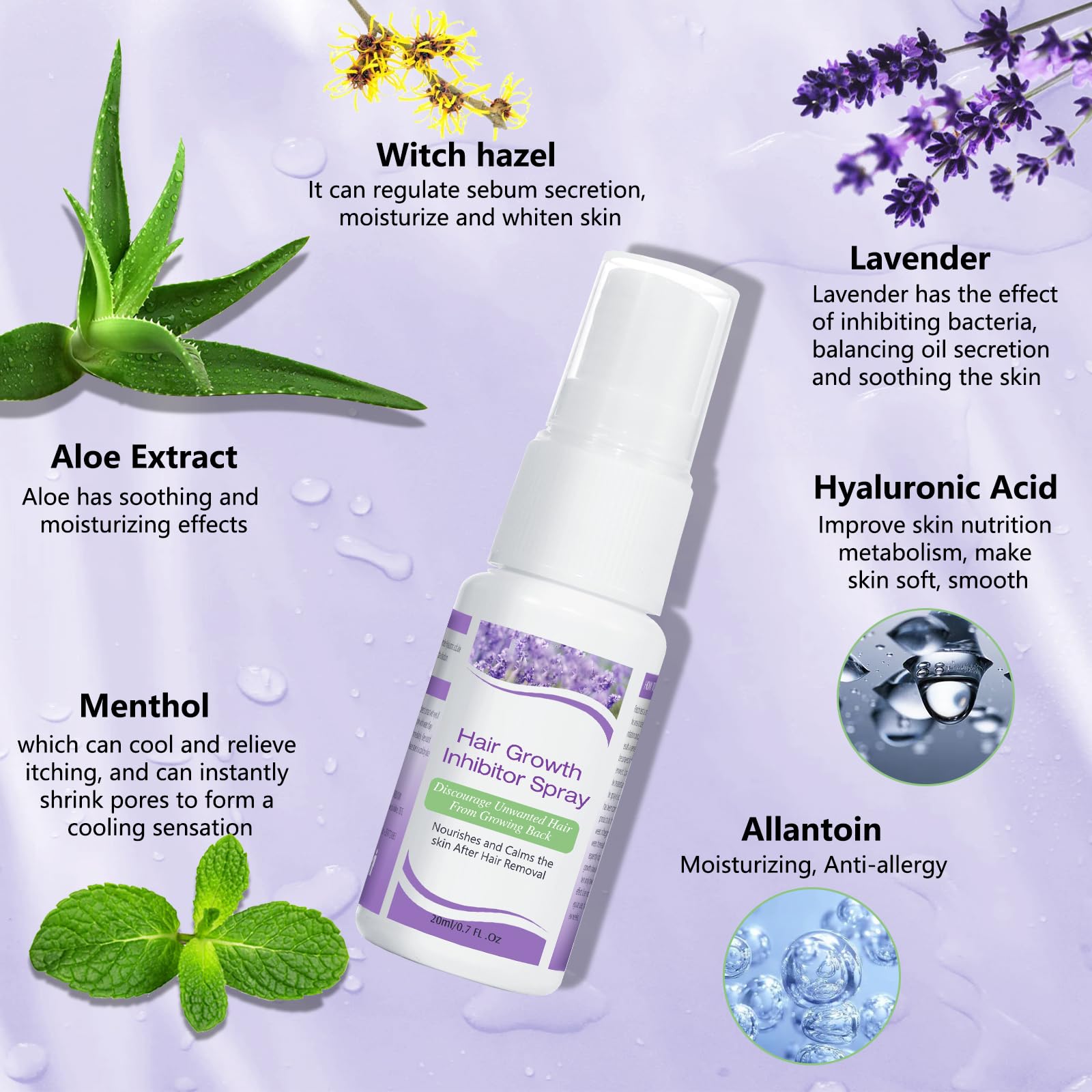 Hair Inhibitor for Face, Permanent Hair Growth Inhibitor Non-Irritating Stop Hair Growth for Body, Bikini, Arm, Armpit, Leg, Slows Hair Regrowth Lavender Flavor - Medaid International