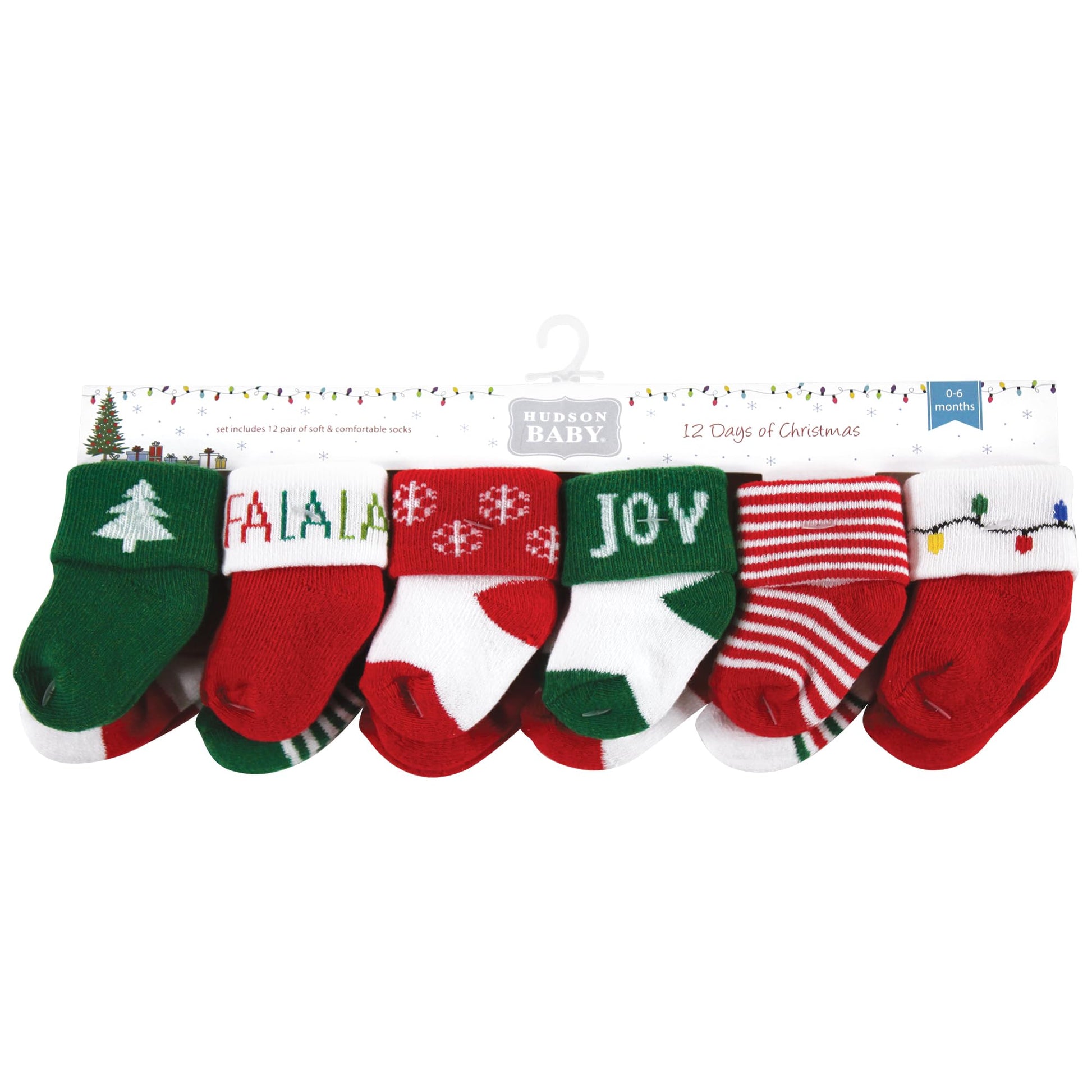 Hudson Baby Unisex Baby Cotton Rich Newborn and Terry Socks, 12 Days Of Christmas Falala, 0-6 Months - Medaid International