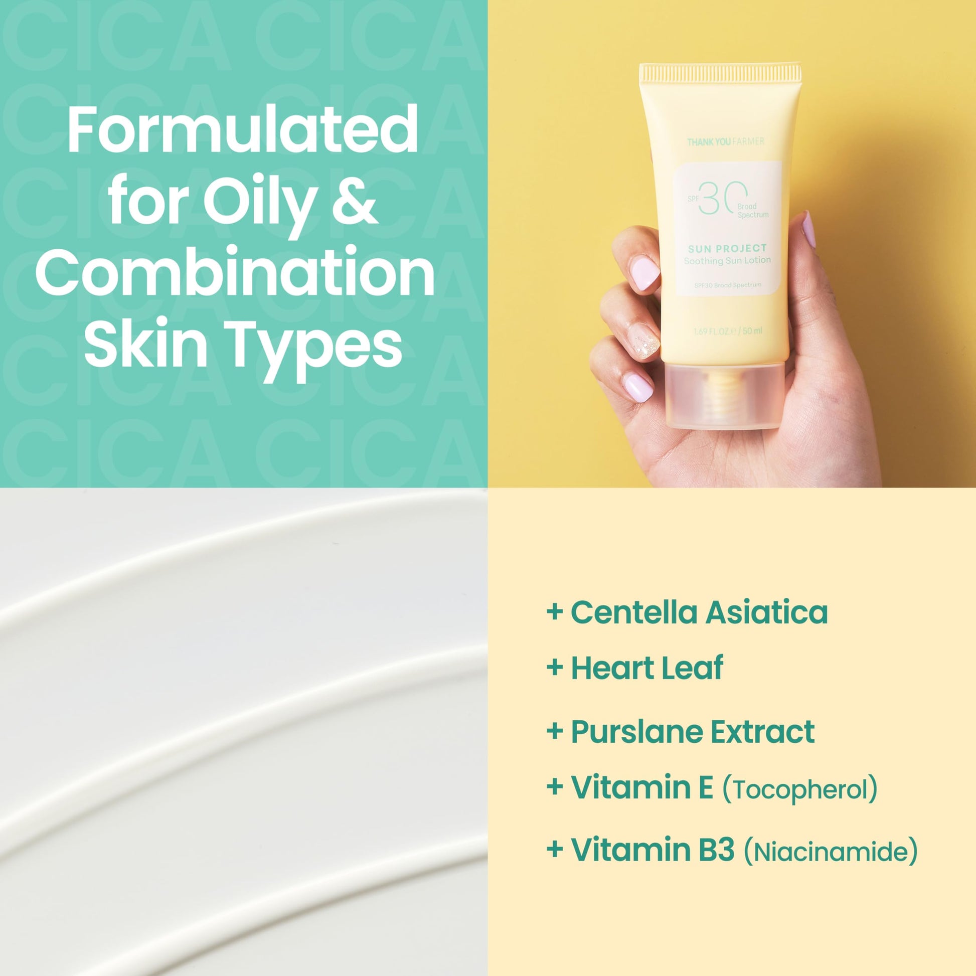 THANKYOU FARMER Sun Project Soothing Sun Lotion SPF 30 - Korean Sunscreen with Centella Asiatica - Dermatologist Tested, Broad Spectrum, Hydrating, Lightweight, No White Cast - 1.69 fl oz - Medaid International