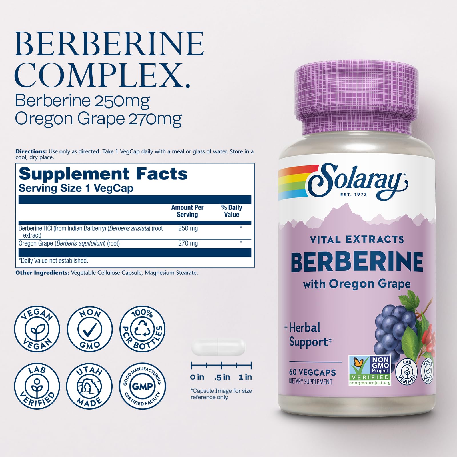 SOLARAY Berberine Root Extract Advanced Formula, AMPK Activator, Healthy Immune, Digestion & Metabolism Support, 60 VegCaps - Medaid International
