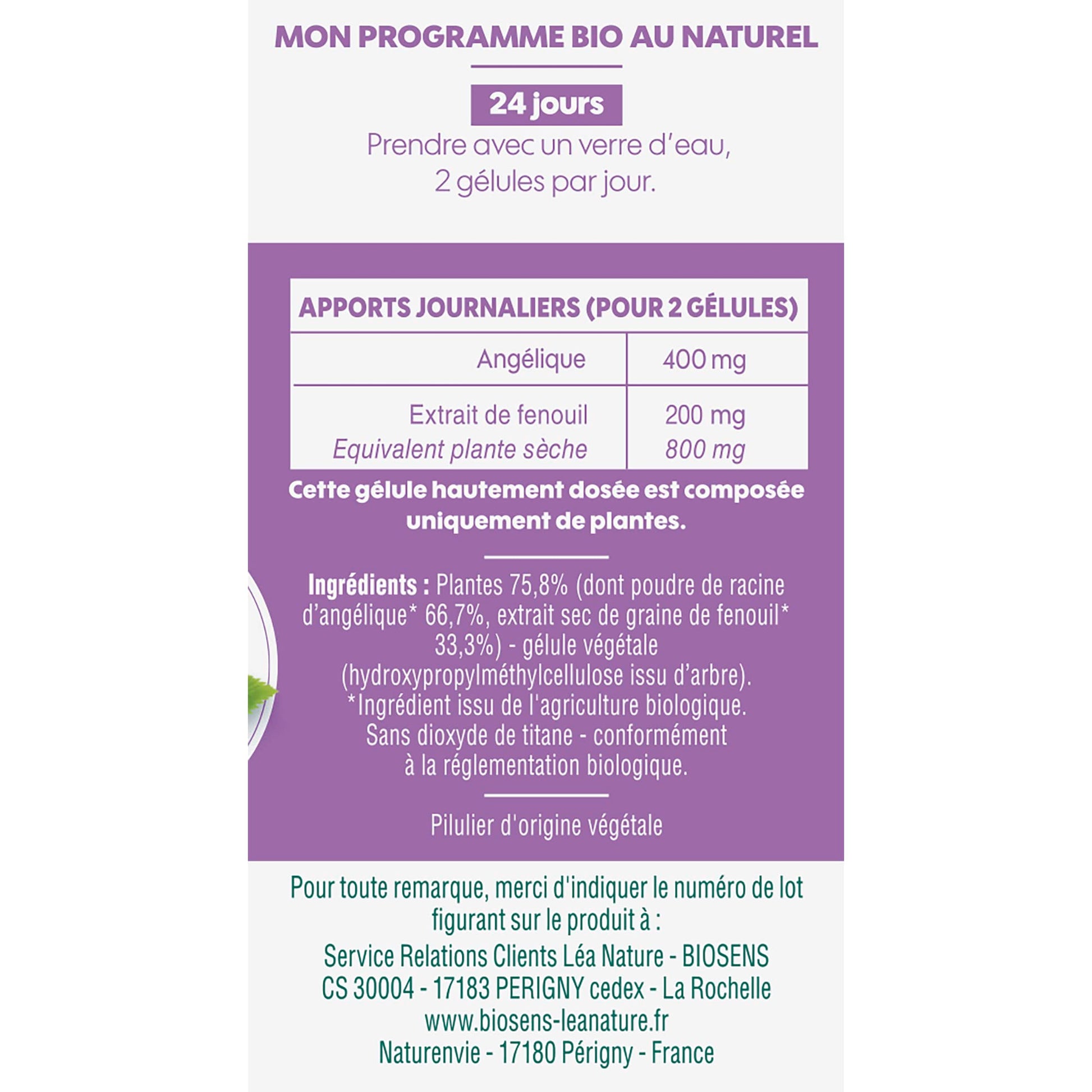 Biosens - Gélule Végétale Digestion Ventre Plat Angélique Fenouil 19 g - Medaid International