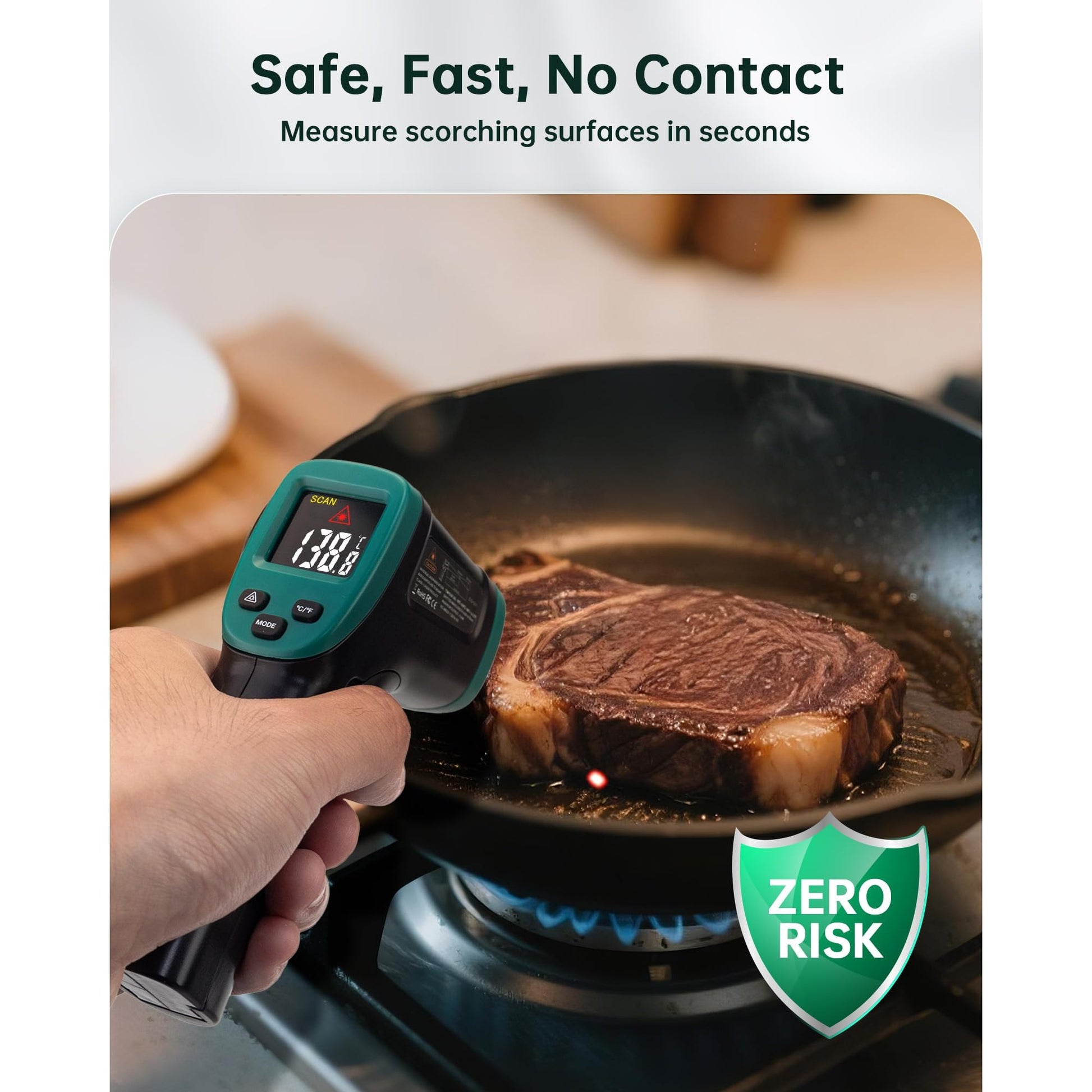 ERICKHILL ROOKMAX Infrared Thermometer Gun, Non-Contact Laser, Adjustable Emissivity, Color LCD, -58°F to 1472°F (-50°C to 800°C), for HVAC, Cooking & BBQ, Automotive, Freezer - Dark Green - Medaid International