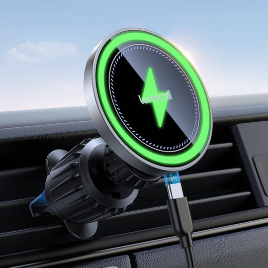 Lamicall for Mag Safe Car Mount Charger - [2025 Ultra Magnet] 15W Wireless Car Phone Holder Charger - HandsFree Magnetic Phone Holders for Your Car Vent for iPhone 16 15 14 13 Pro Max Silver - Medaid International