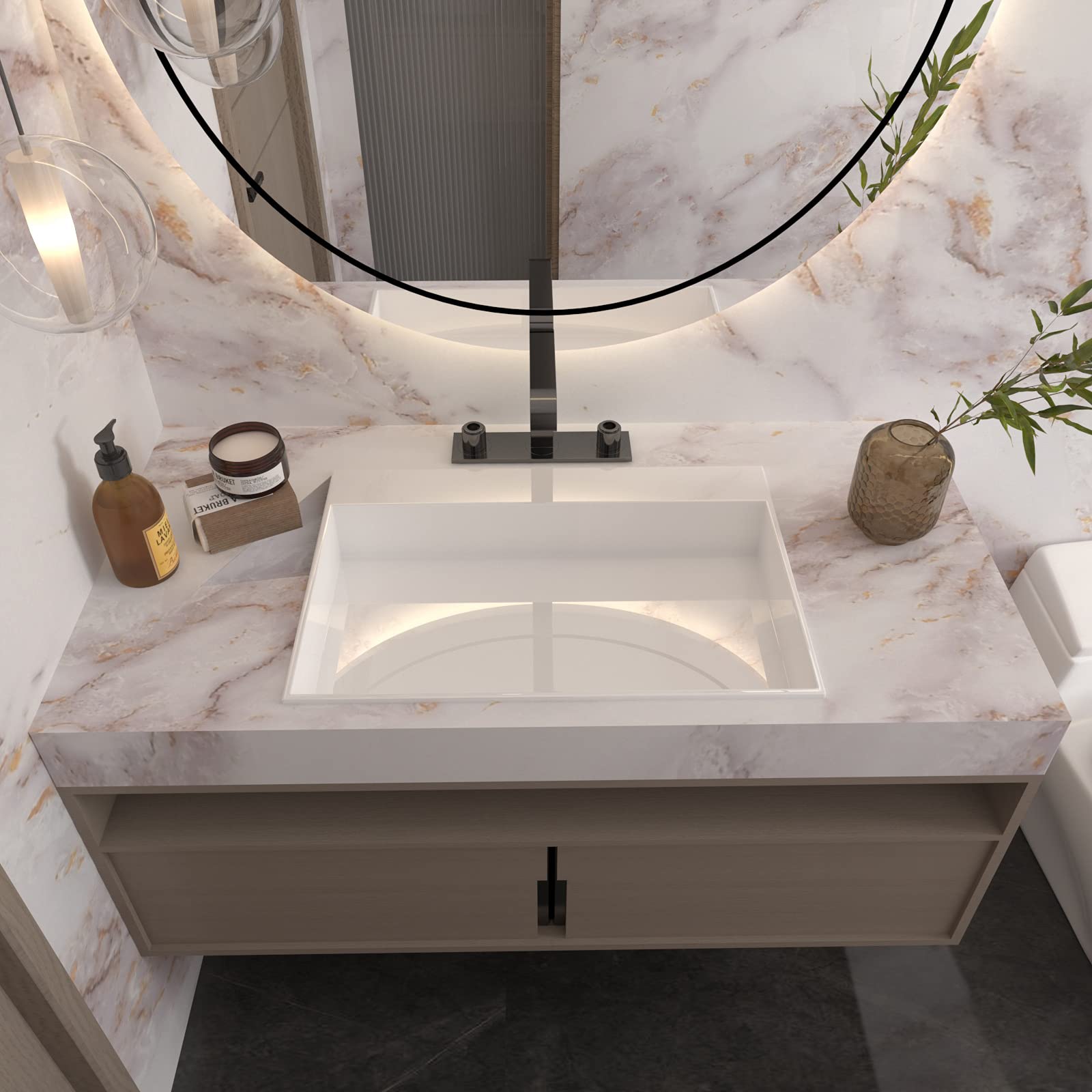 Cohoo Home Marble Contact Paper for Countertops Marble Peel and Stick Wallpaper Removable Self Adhesive Wallpaper Matte Peel and Stick Countertops Kitchen Cabinet Waterproof 23.6inW 118inL White/Gold - Medaid International