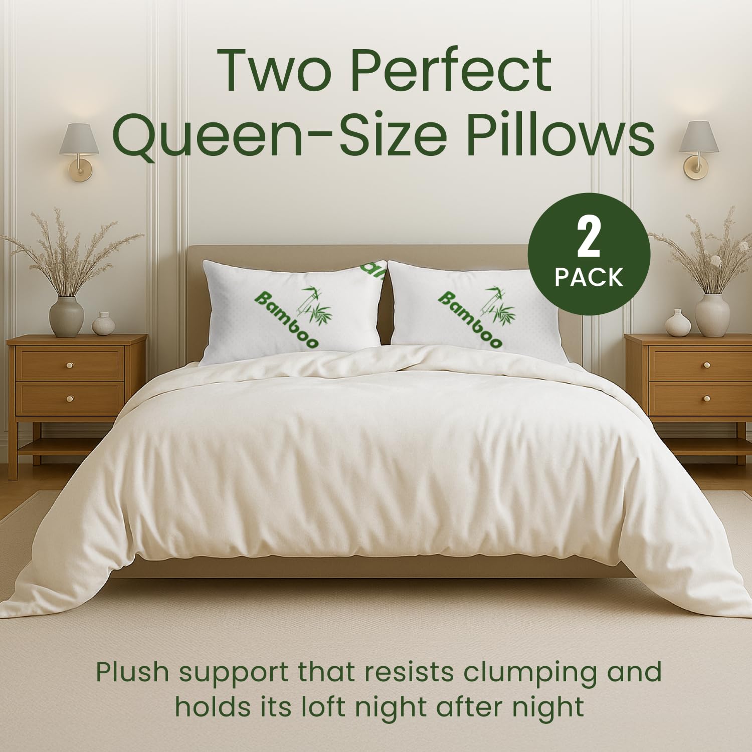 Memory Foam Pillows Queen Size Set of 2 - Cooling Bed Pillows for Sleeping - Back, Stomach, Side Sleeper Firm, Comfy Cool Shredded - 2 Pack, Rayon Derived from Bamboo - Medaid International