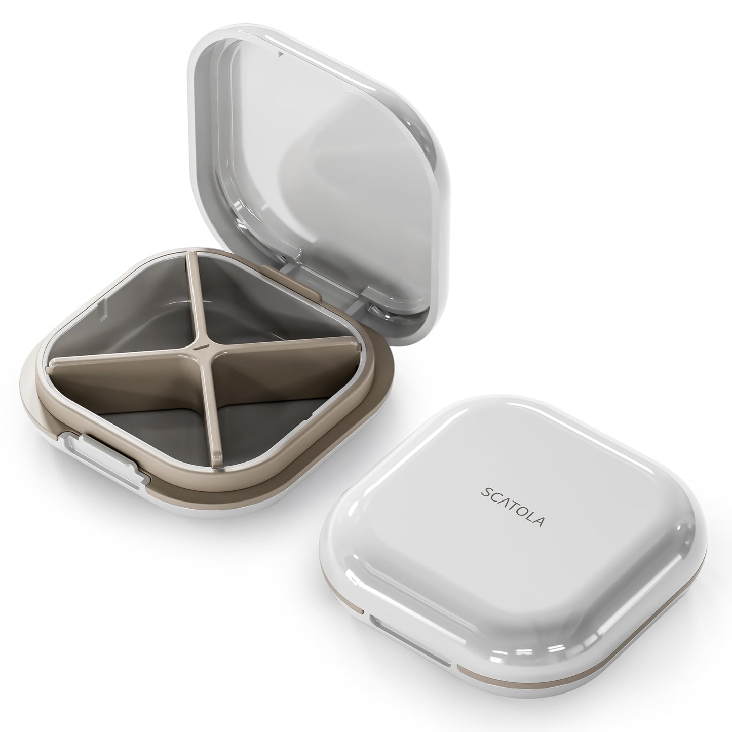 ONTERATE Small Pill Case, Travel Pill Box, Portable Pill Organizer, Pill Container for Pocket 4 Compartments, Daily Compact Travel Medicine Holder for Vitamins Medication (Light Grey) - Medaid International