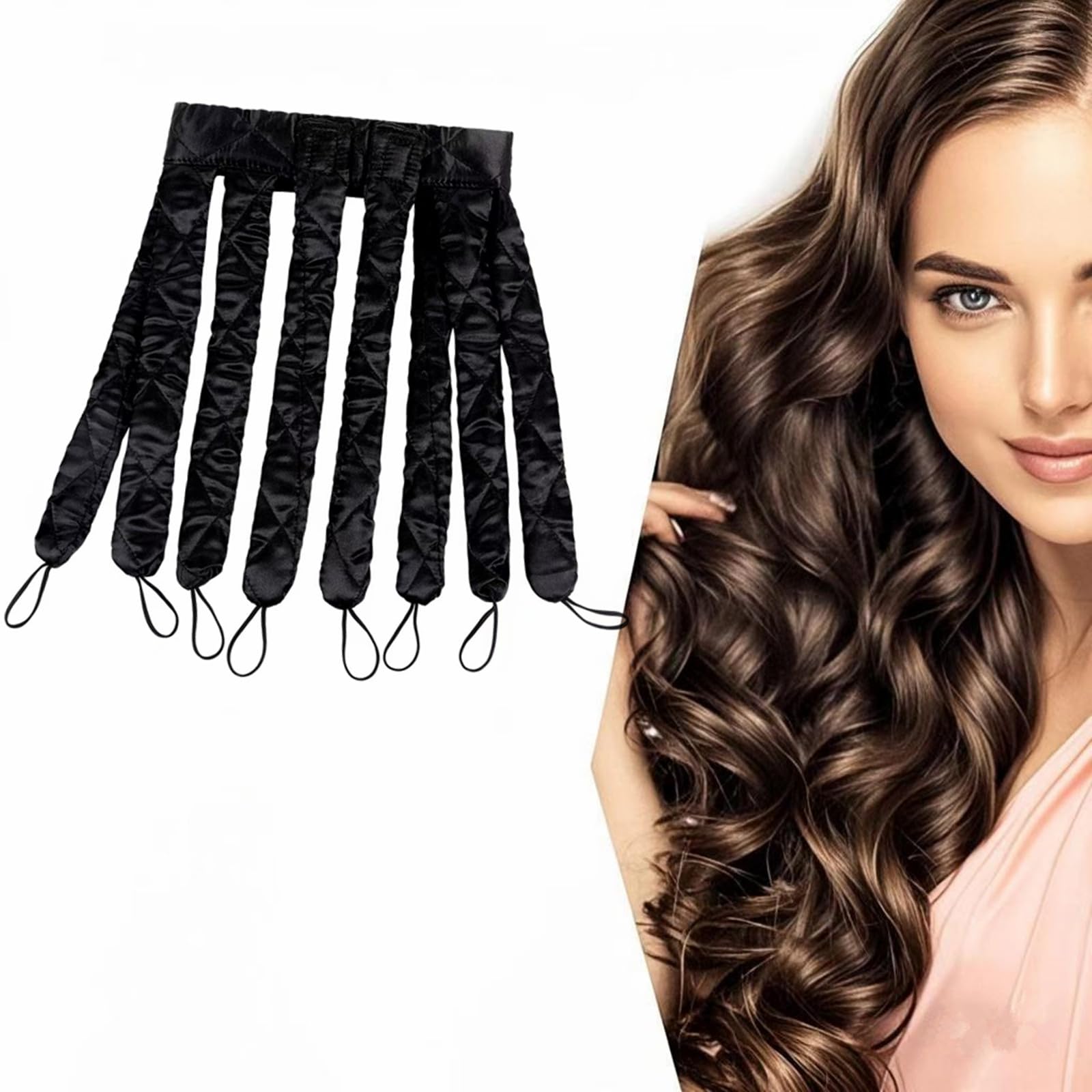 Heatless Hair Curler For Long Hair Eight Rolls Adjustable No Heat Curler Headband,Lazy Person's No Heat Hair Curler Sleeping Curling Iron DIY Hair Rollers Styling Tool for Women Girls (Black) - Medaid International