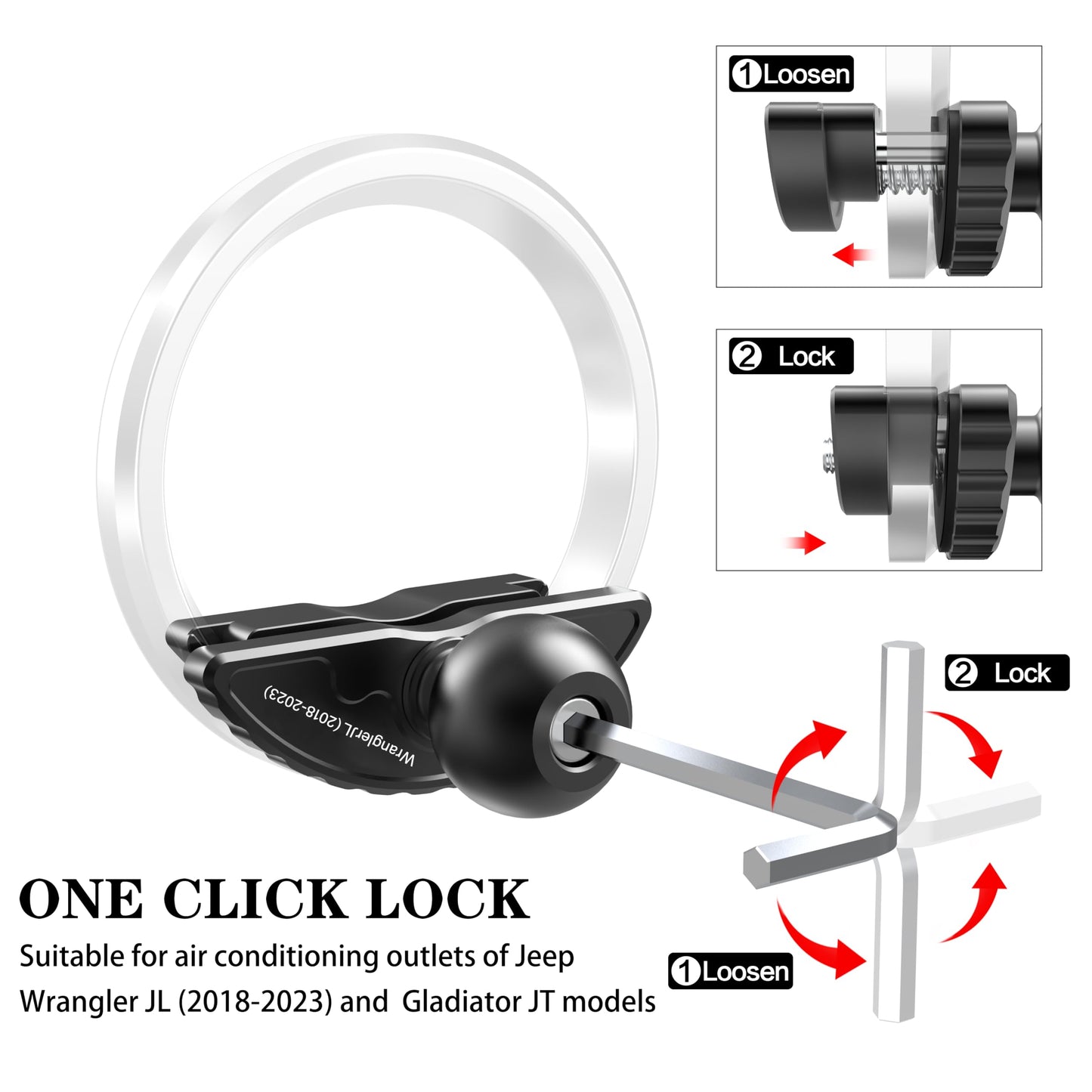 Upgraded Vent Aluminum Phone Mount for Jeep Wrangler JL & Gladiator JT (2018-2023) & Sahara, Car Vent Phone Holder with 360° Rotation Full Metal Arm 20x Super Strong Phone Stand for all Smartphones - Medaid International