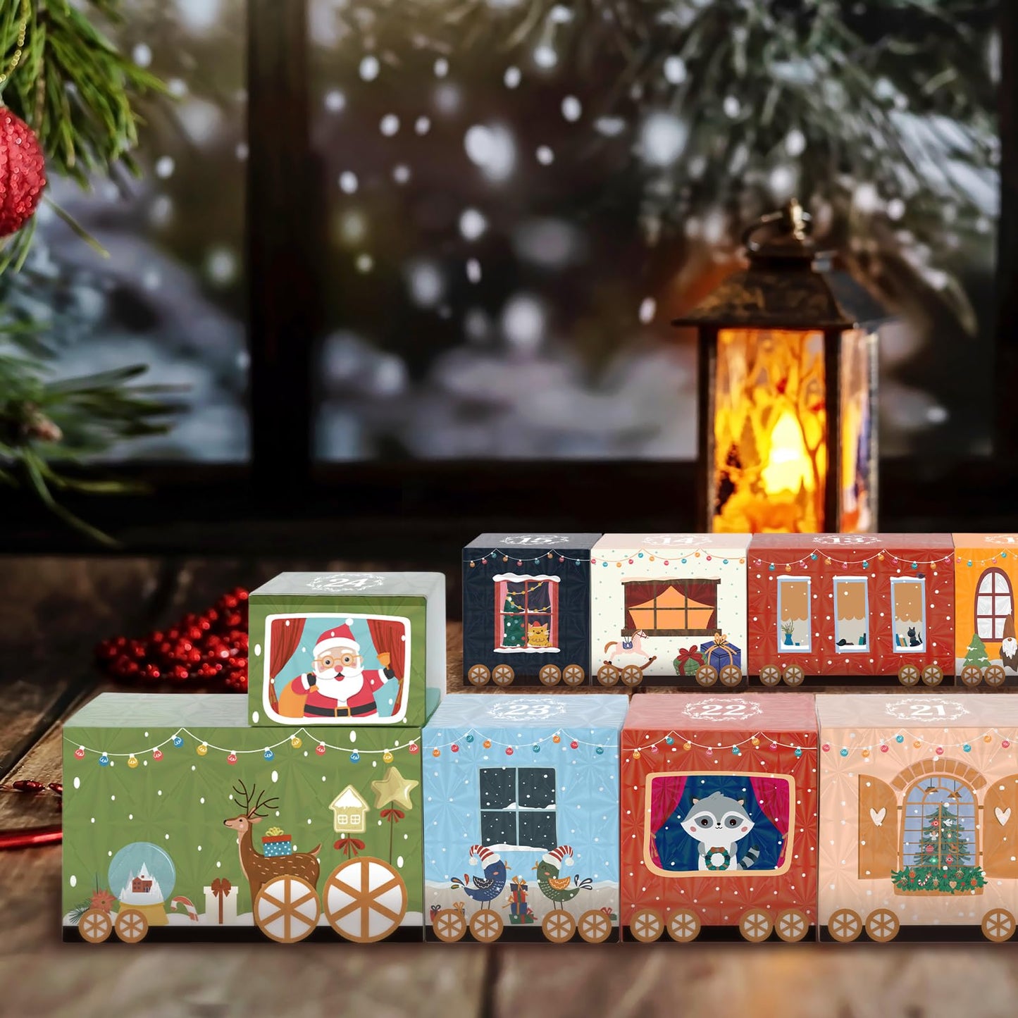 24 Empty Advent Calendar Boxes to Fill, DIY Christmas Train Advent Calendar Boxes, Personalized Advent Calendars Christmas Countdown Gift Boxes for Kids Adults, XMAS Decor - Unique Train Shaped - Medaid International