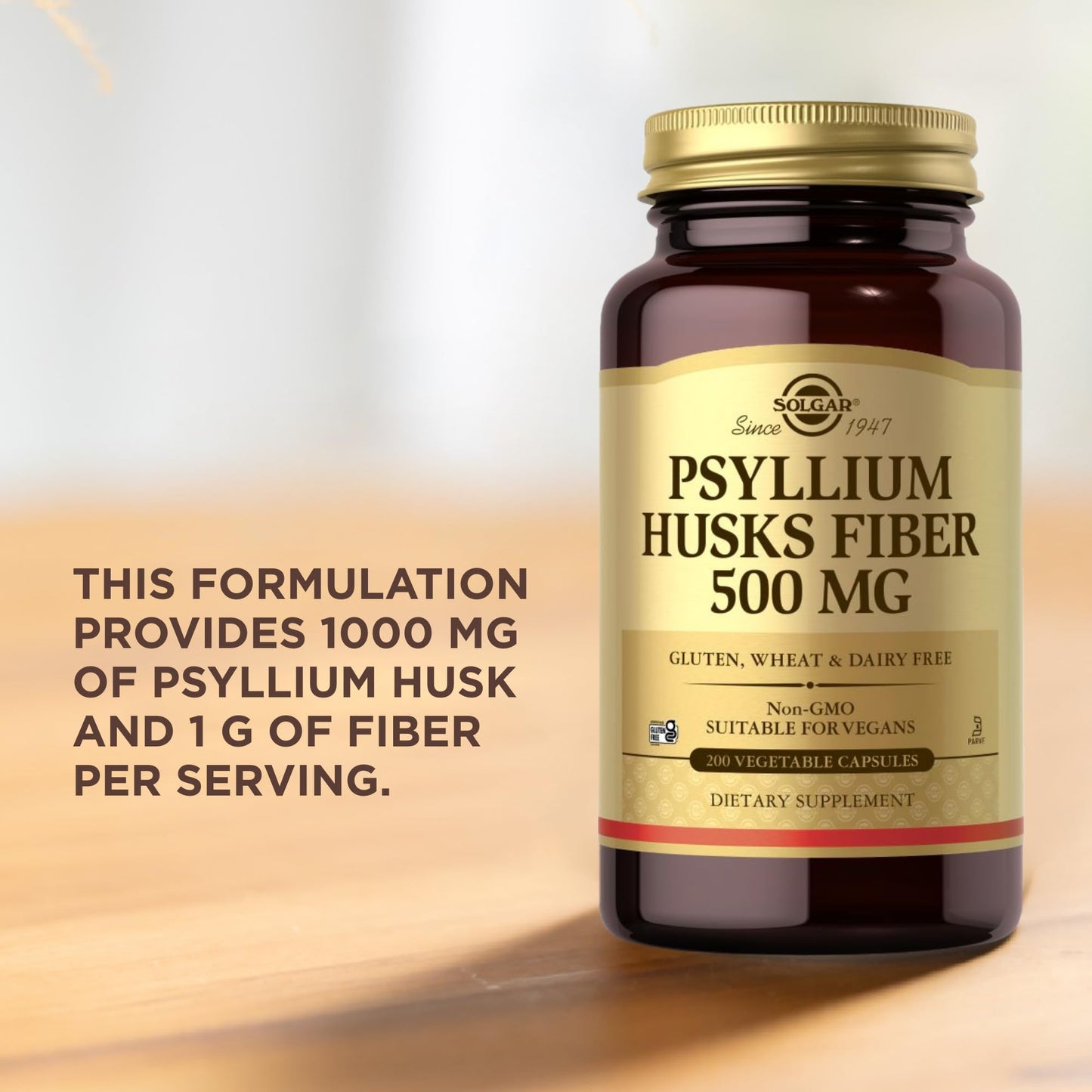Solgar Psyllium Husks Fiber 500 mg - 200 Vegetable Capsules - Non-GMO, Vegan, Gluten Free, Dairy Free, Kosher - 100 Servings - Medaid International