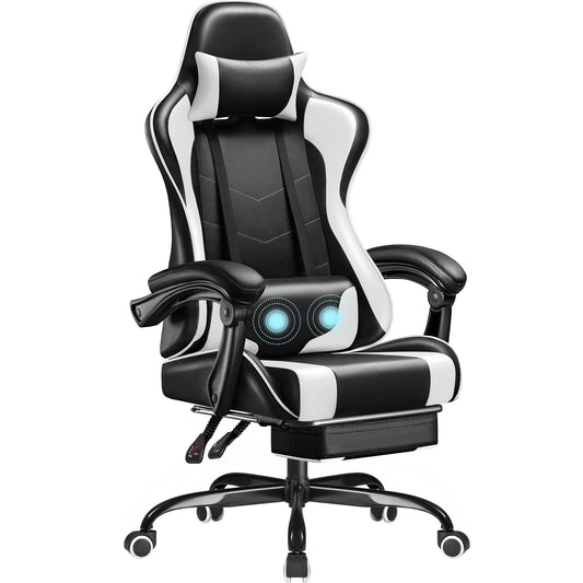 Homall Gaming Chair, Video Game Chair with Footrest and Massage Lumbar Support, Ergonomic Computer Chair Height Adjustable with Swivel Seat and Headrest (White) - Medaid International