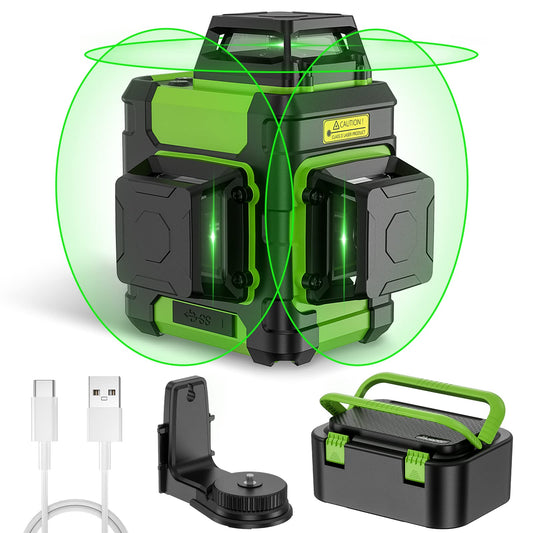 Huepar Laser Level 360 Self Leveling, Rechargeable Green Laser 3x360° Cross Line Lazer Leveler 3D Level Laser Tool for Construction and Picture Hanging, Strong Magnetic Bracket&Hard Carry Case -HM03CG - Medaid International