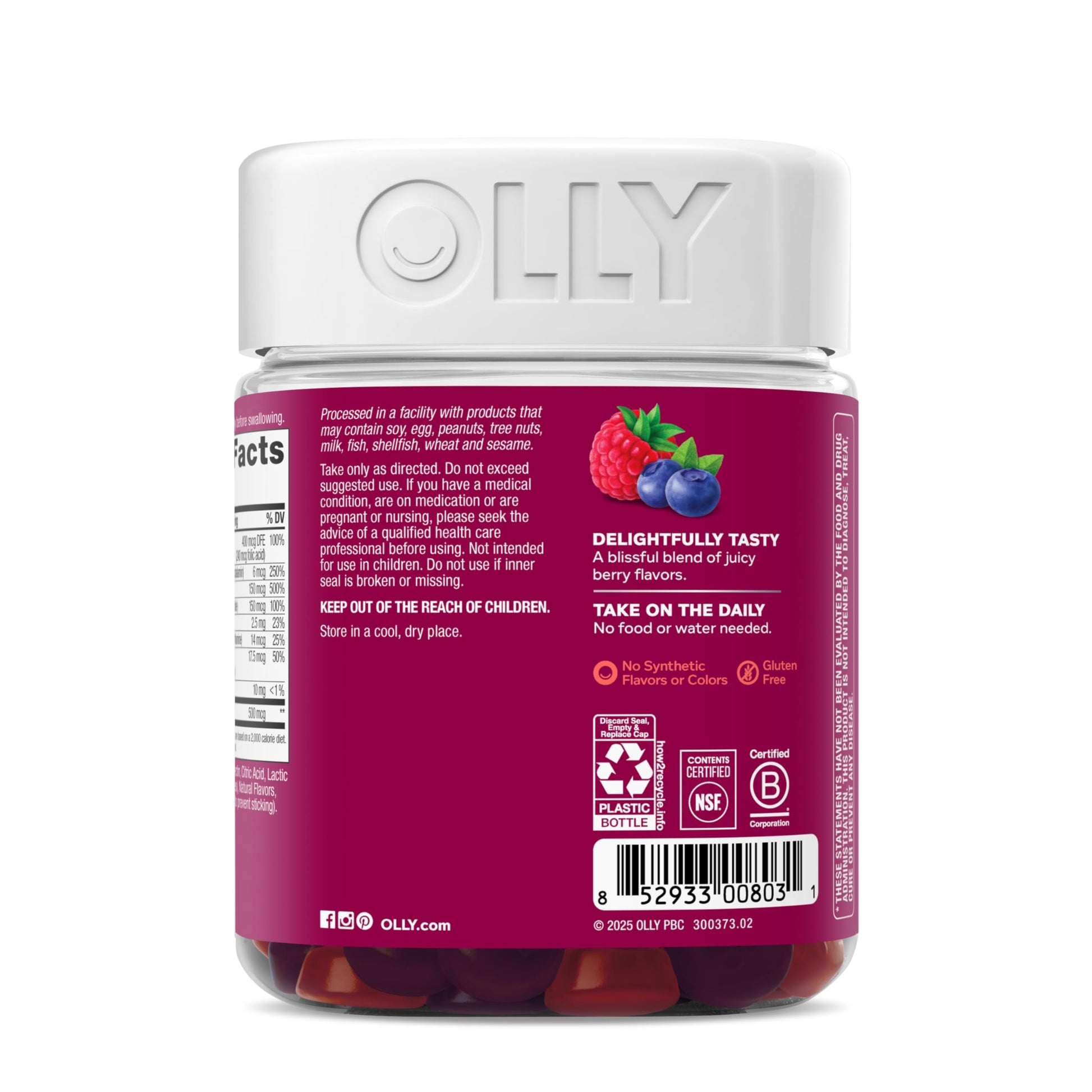 OLLY Women's Daily Multivitamin Gummy, Vitamins A, D, C, E, Biotin, Folic Acid, Adult Chewable Vitamin, Berry Flavor, 65 Day Supply - 130 Count - Medaid International