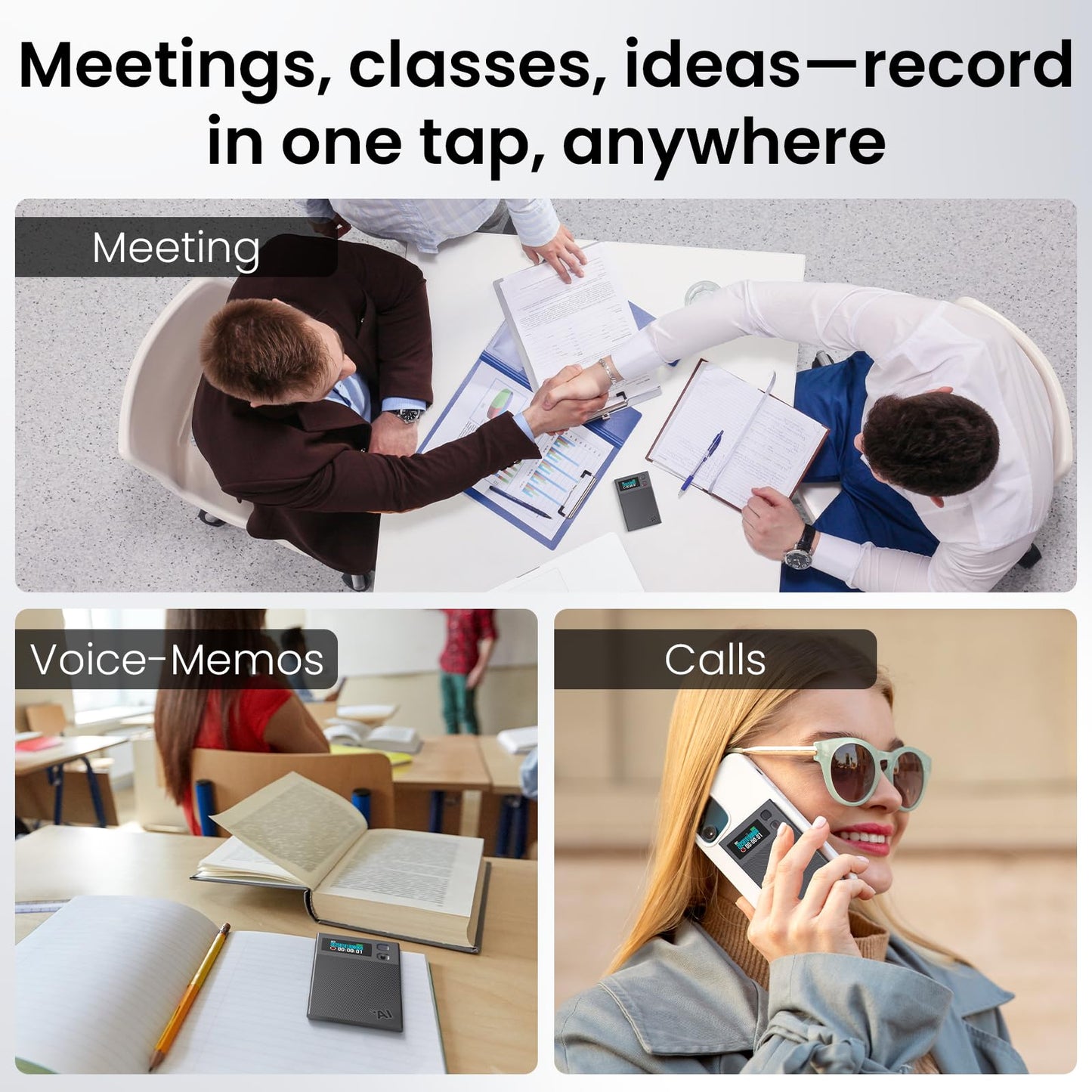 AI Voice Recorder, NEWYES Ailog Smart Digital Audio Recorder Meeting Card, App Control, Transcribe & Summarize, 188+ Languages Translation, 64GB Memory, for Meetings, Conference, Business, Calls - Medaid International