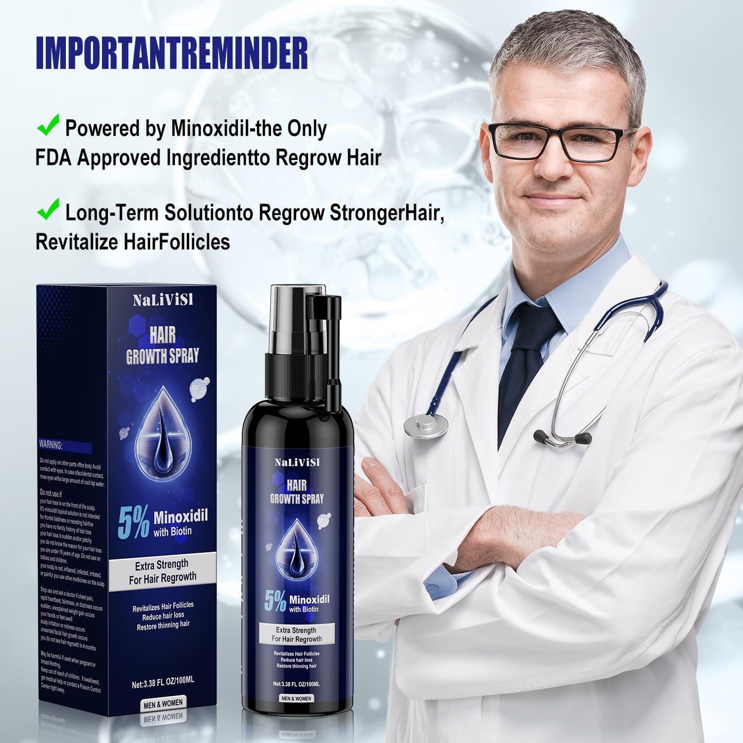 5% Minoxidil For Men And Women Hair Growth Spray - Hims Hair Regrowth Treatment For Stronger Thicker Longer Hair 2-3 Month Supply 100ml(3.38oz) - Medaid International