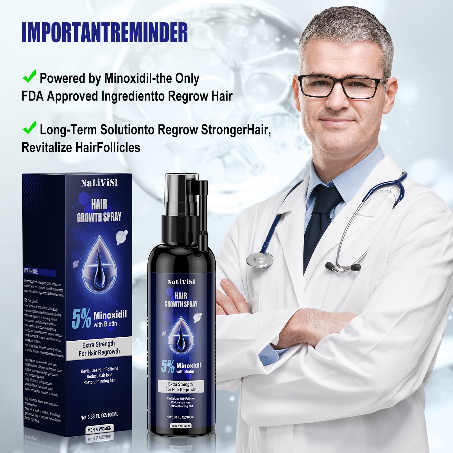 5% Minoxidil For Men And Women Hair Growth Spray - Hims Hair Regrowth Treatment For Stronger Thicker Longer Hair 2-3 Month Supply 100ml(3.38oz) - Medaid International