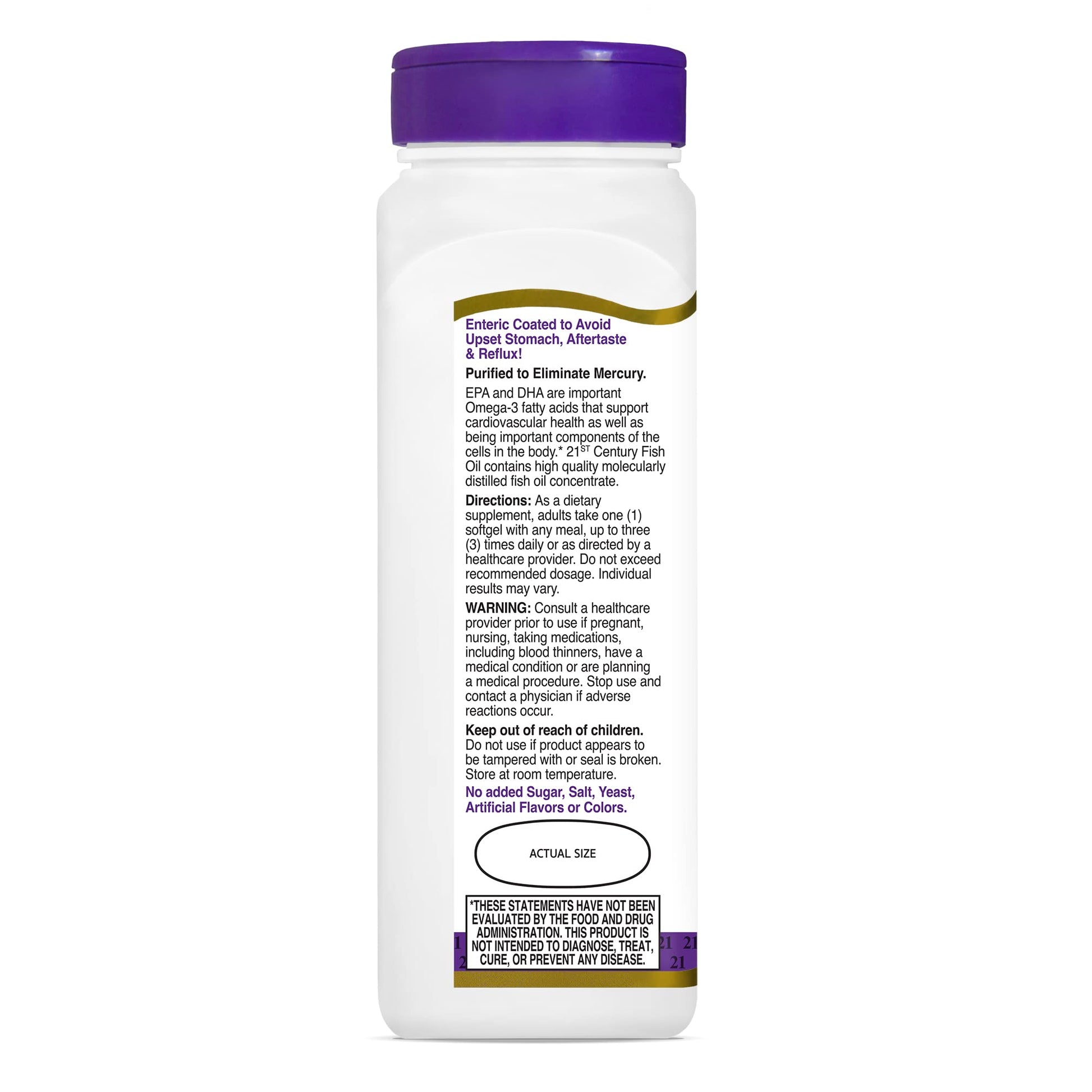 Fish Oil 1000 mg 90 Enteric Coated Softgels, 21st Century - Medaid International