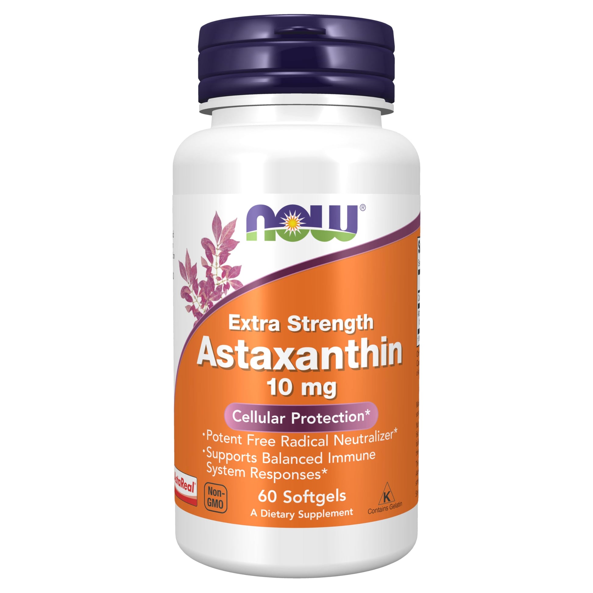 NOW Foods Supplements, Astaxanthin 10mg, Extra Strength,derived from Non-GMO Haematococcus Pluvialis Microalgae and has naturally occurring Lutein, Canthaxanthin and Beta-Carotene, 60 Softgels - Medaid International
