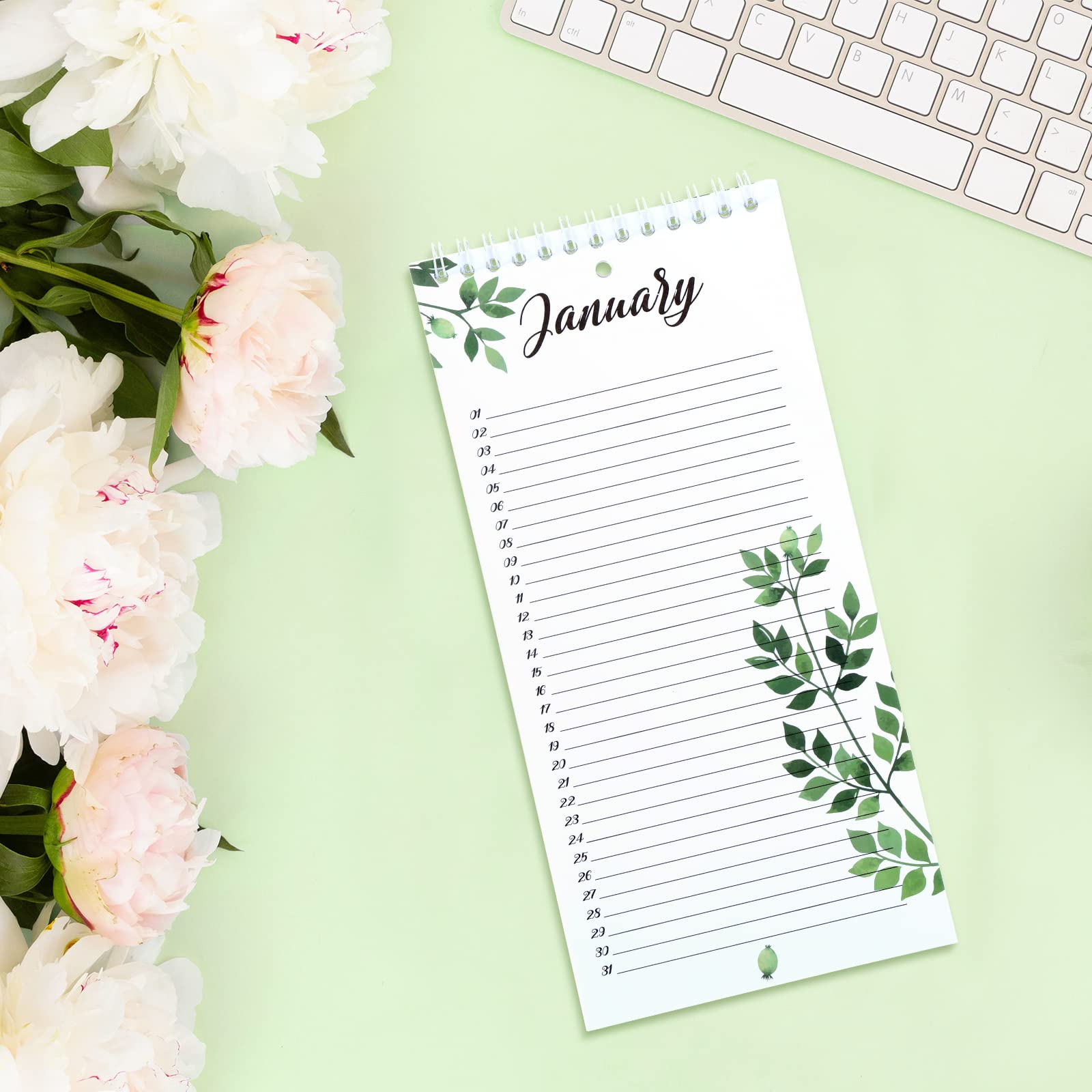 3Pads Perpetual Calendar 5 x 10'' Greenery Monthly and Daily Wall Hanging Organizer Spiral Birthday Reminder Book Yearly Birthday Calendars for New Year Gifts Important Dates Anniversaries 12 Sheets - Medaid International