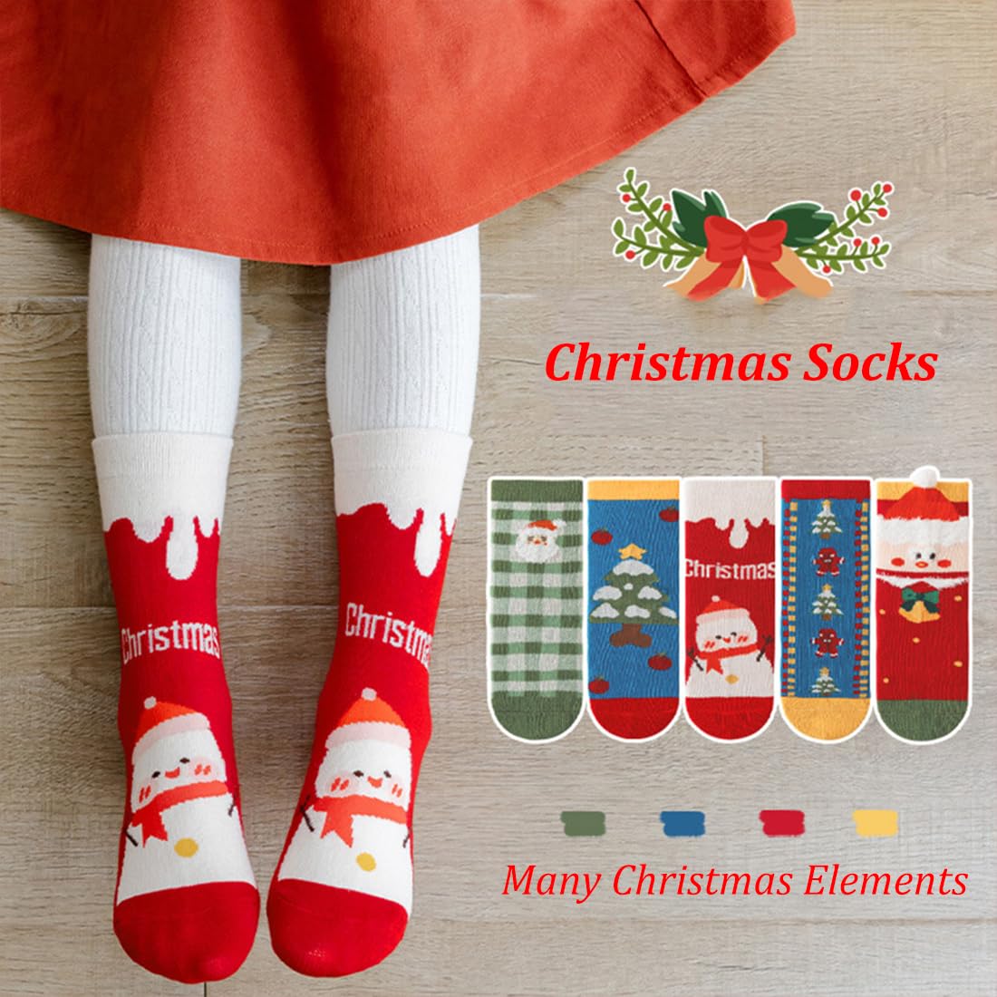 WATOCHE Kids Christmas Socks 5 Pairs Toddler Crew Christmas Xmas Socks for Baby Holiday Winter Warm for Boys/Girls(Xmas Tree,6-8T) - Medaid International