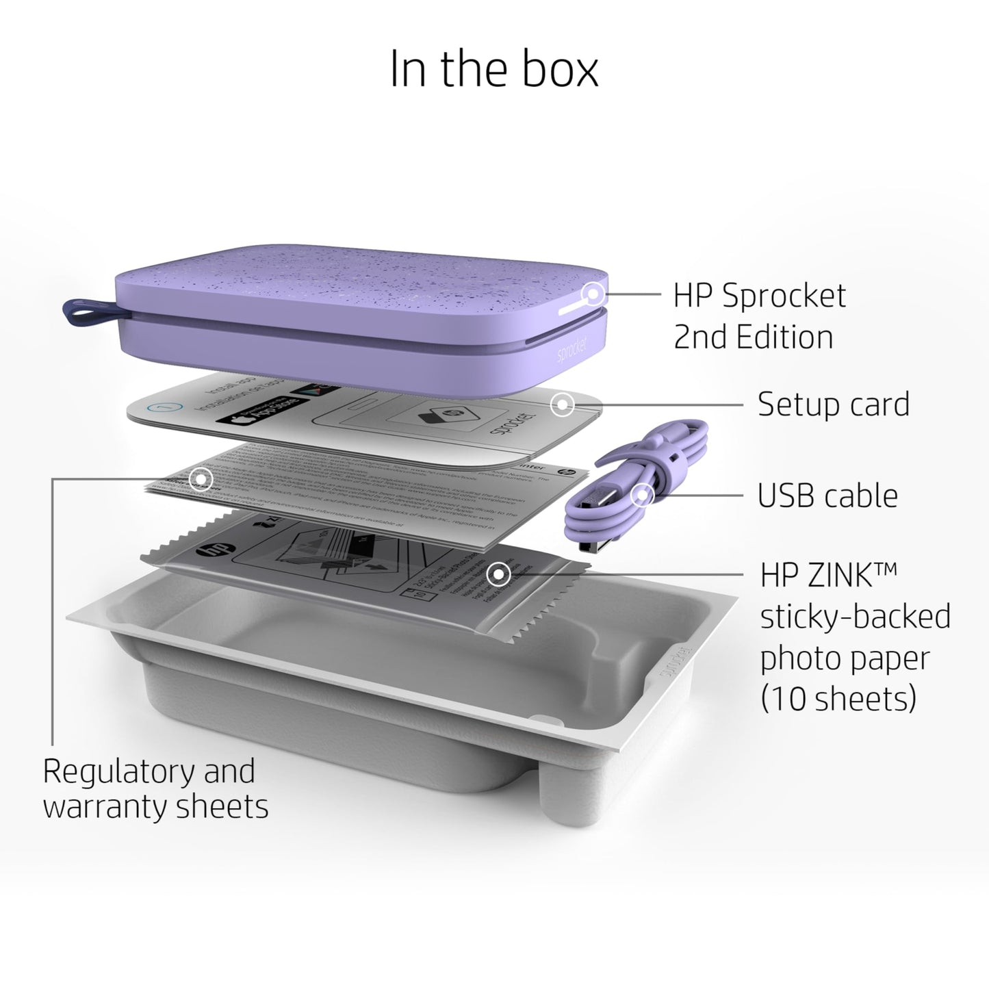 HP Sprocket 2x3" Instant Smartphone Photo Printer - Portable Color Wireless Mobile Printer - Zink Sticky-Back Photos - Print from Compatible iOS & Android Devices with Bluetooth w/Fun App - Purple - Medaid International