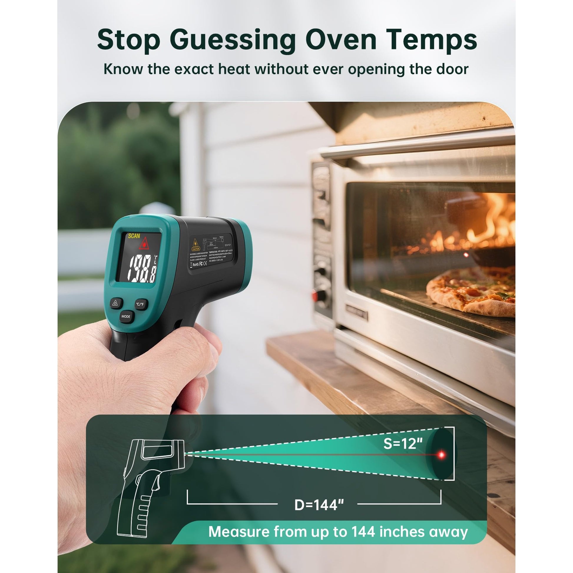 ERICKHILL ROOKMAX Infrared Thermometer Gun, Non-Contact Laser, Adjustable Emissivity, Color LCD, -58°F to 1472°F (-50°C to 800°C), for HVAC, Cooking & BBQ, Automotive, Freezer - Dark Green - Medaid International