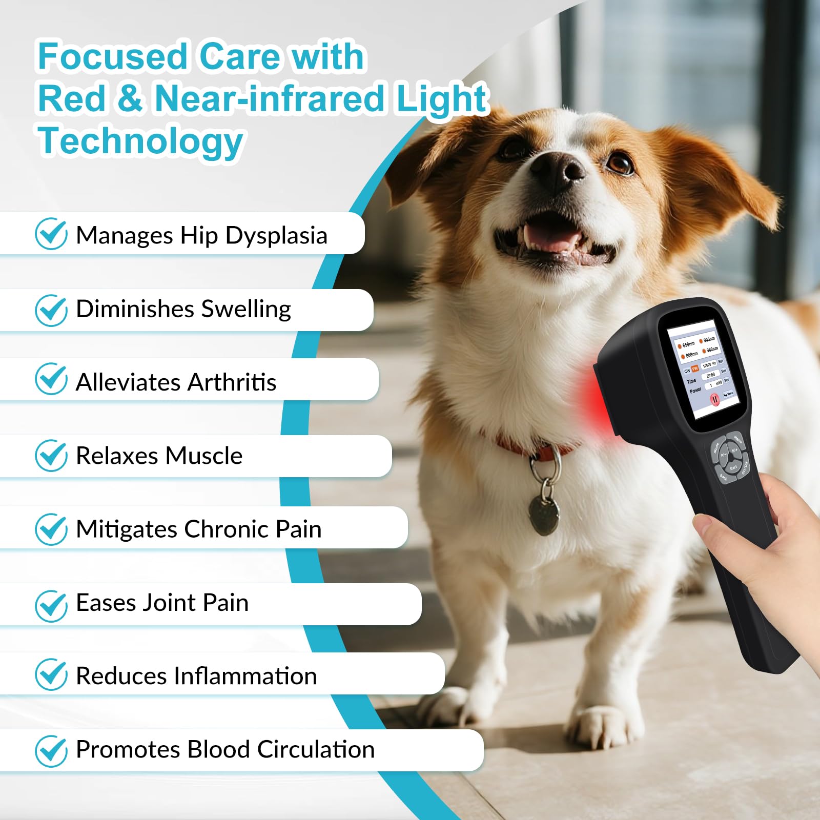 Frovab Cold Laser Therapy Device for Dogs, 5x980nm 5x905nm 5x808nm 10x650nm, Portable Infrared Light Therapy for Cats Equine Joint, Handheld Red Light Therapy Device, Pet Laser Therapy for Pain Relief - Medaid International