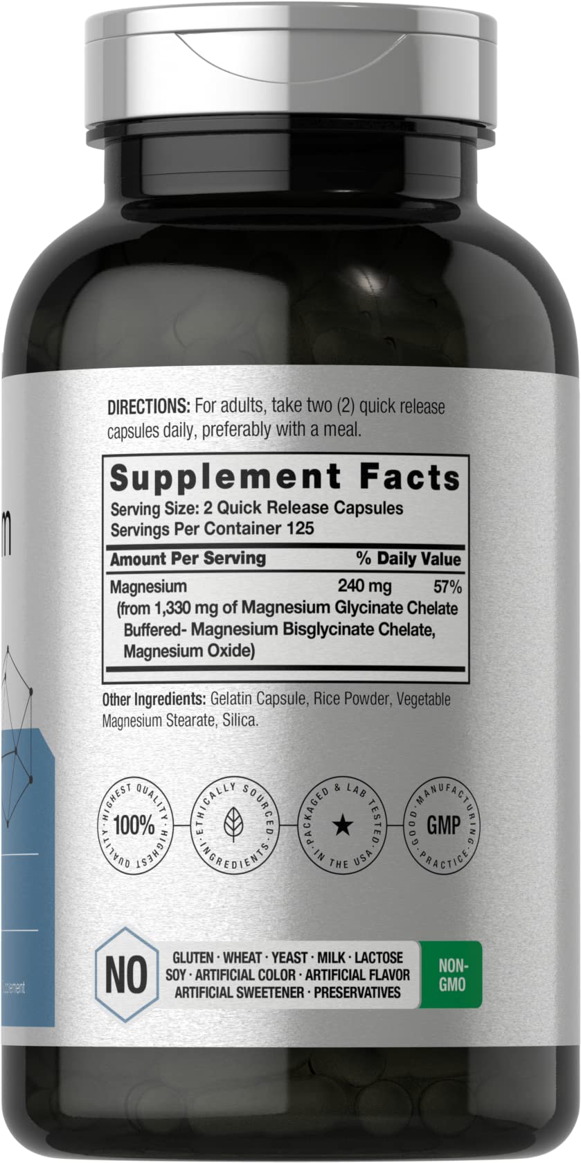 Horbäach Buffered Magnesium Glycinate | 1330mg | 250 Capsules | with Chelated Minerals | Non-GMO, Gluten Free - Medaid International