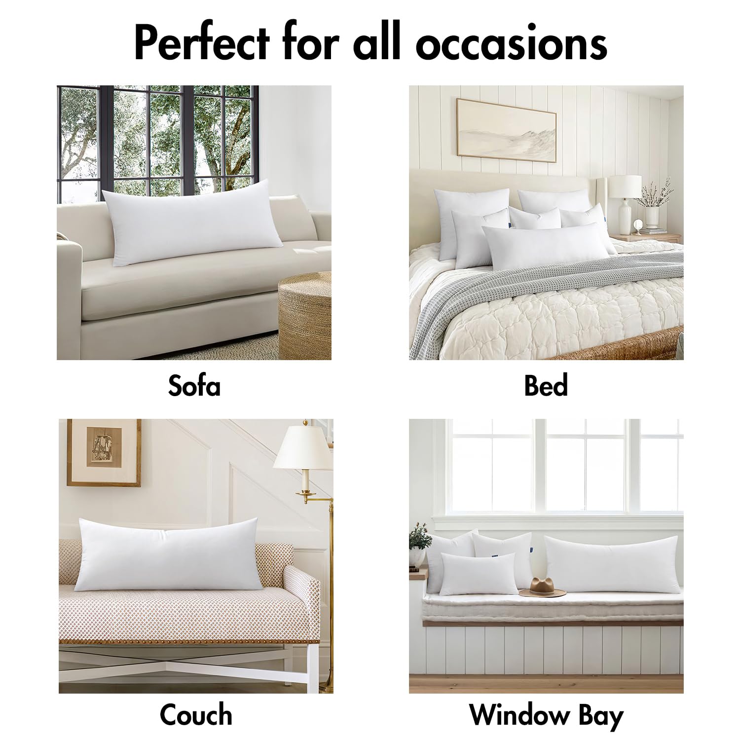 MIULEE 14x36 Inch Throw Pillow Insert Premium Throw Pillow Virgin Microfiber Stuffer Rectangle Pillow for Sofa Bed Couch - Medaid International