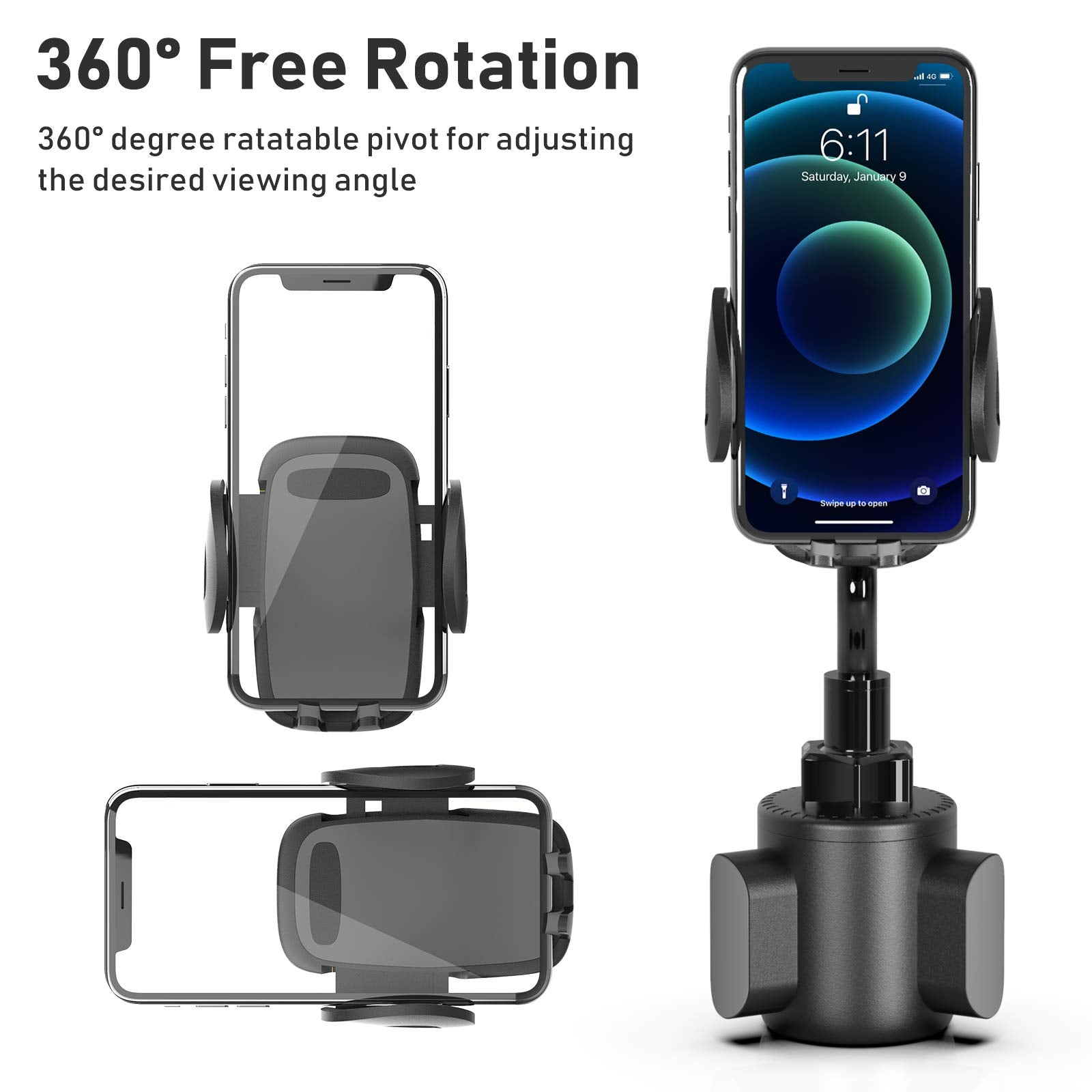 Phone Holders for Your Car, Cup Holder Phone Mount, Universal Adjustable Gooseneck Cup Holder Cradle Car Mount for iPhone 16/15/14/13/12/11/Pro Max/X/Xs/XsMax/8/8Plus,Samsung,Huawei,LG, Sony(Black) - Medaid International