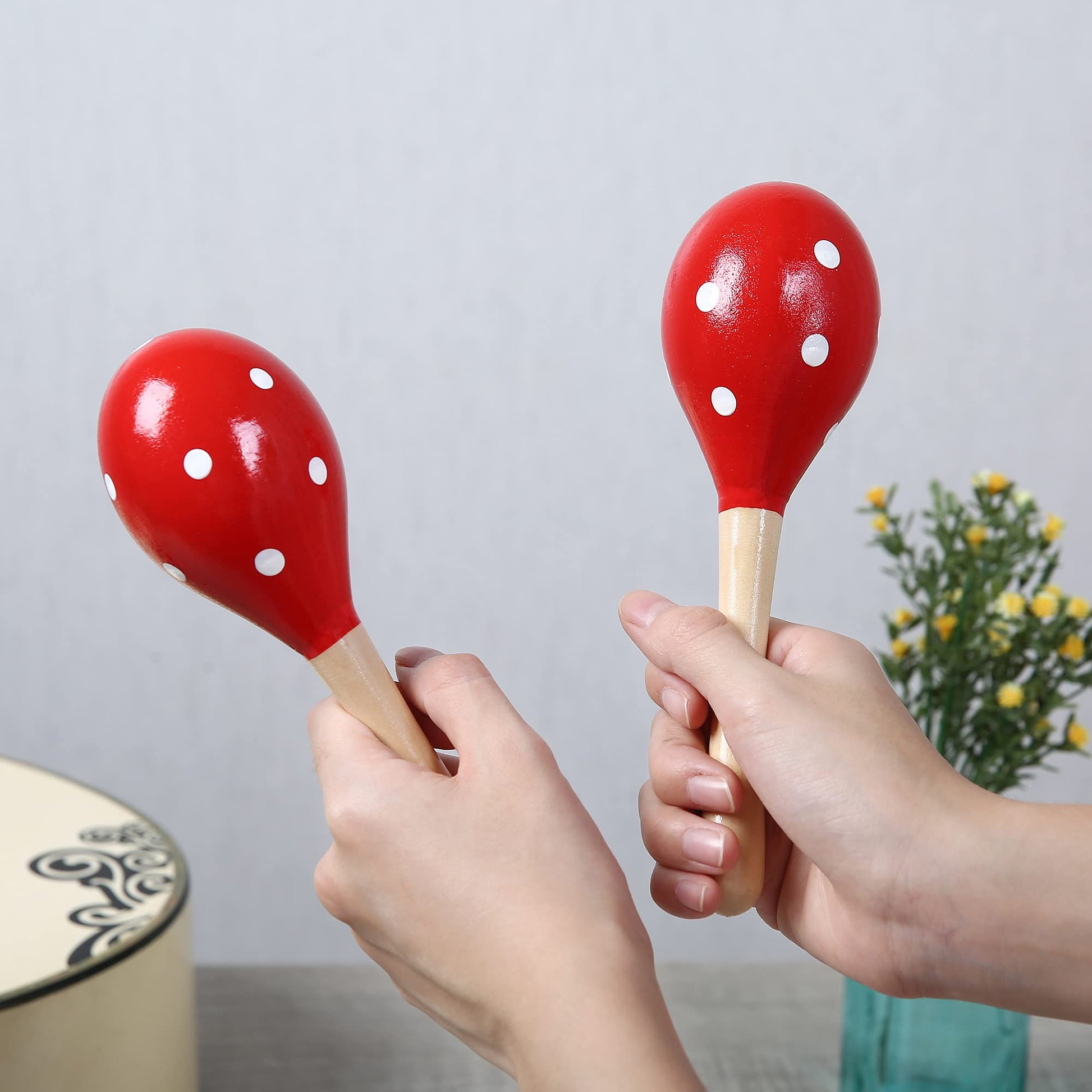 Maracas, Wooden Rumba Shaker Rattle Hand Percussion Musical Instrument for Adults Kids, Set of 2 - Medaid International
