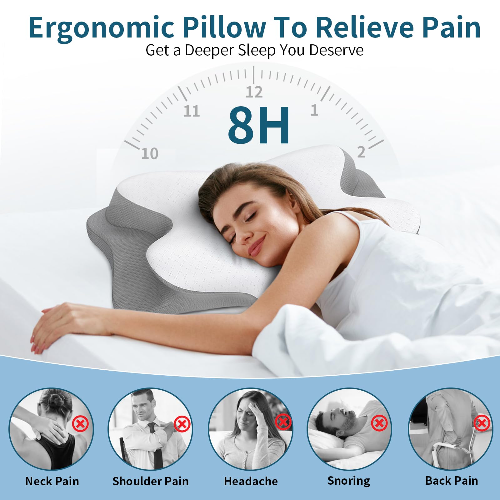 Cervical Neck Pillow - Cooling Pillow for Neck Pain Relief, Ergonomic Contour Side Sleeper Pillow for Sleeping, Orthopedic Memory Foam Pillows for Back & Stomach Sleepers with Pillowcase - Medaid International