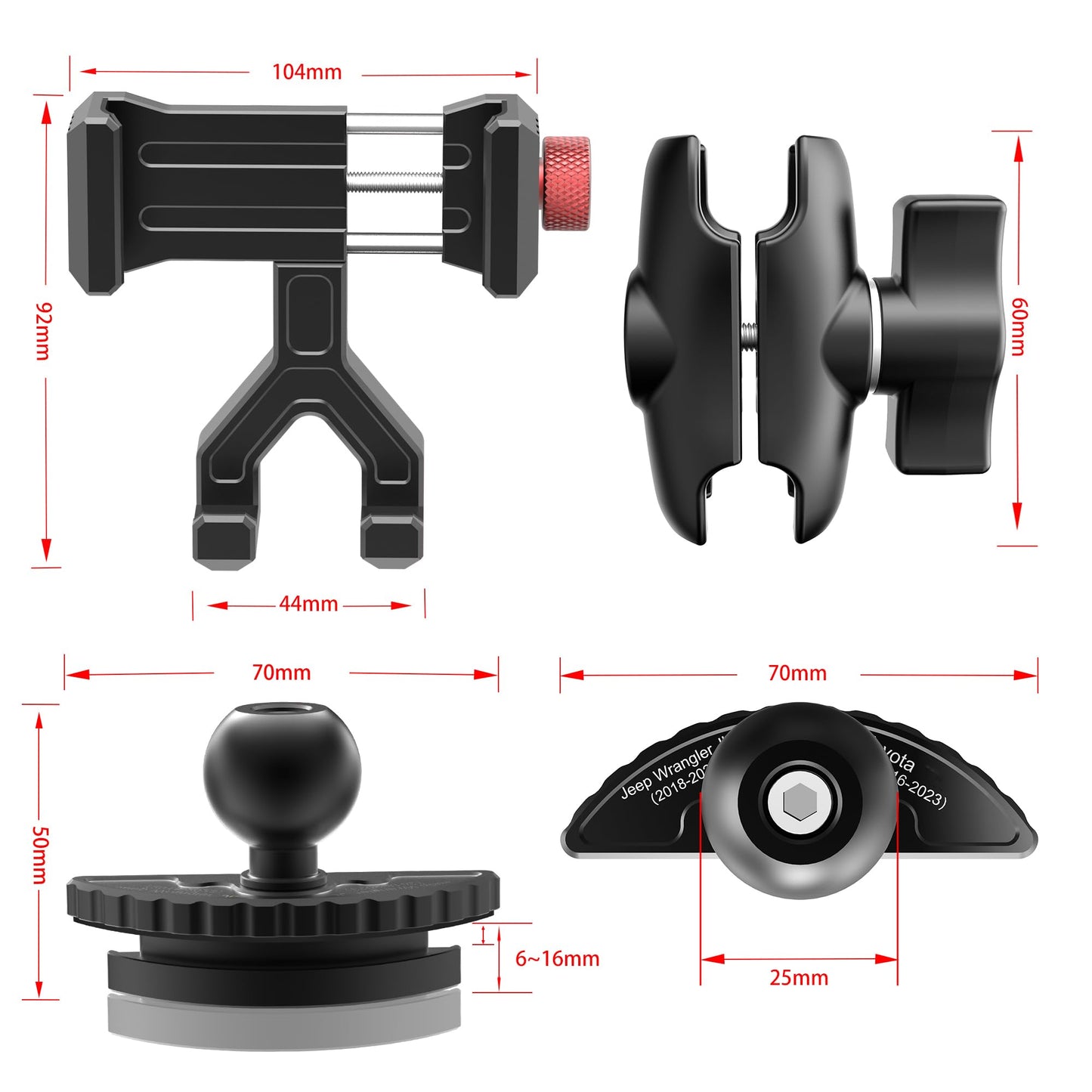 Upgraded Vent Aluminum Phone Mount for Jeep Wrangler JL & Gladiator JT (2018-2023) & Sahara, Car Vent Phone Holder with 360° Rotation Full Metal Arm 20x Super Strong Phone Stand for all Smartphones - Medaid International