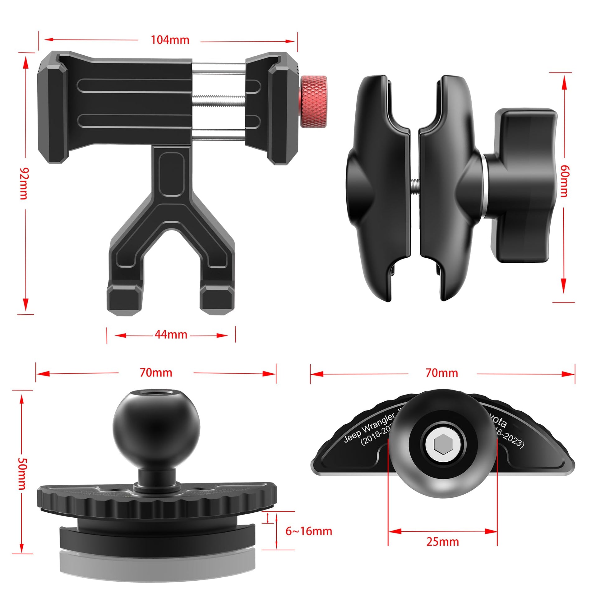 Upgraded Vent Aluminum Phone Mount for Jeep Wrangler JL & Gladiator JT (2018-2023) & Sahara, Car Vent Phone Holder with 360° Rotation Full Metal Arm 20x Super Strong Phone Stand for all Smartphones - Medaid International