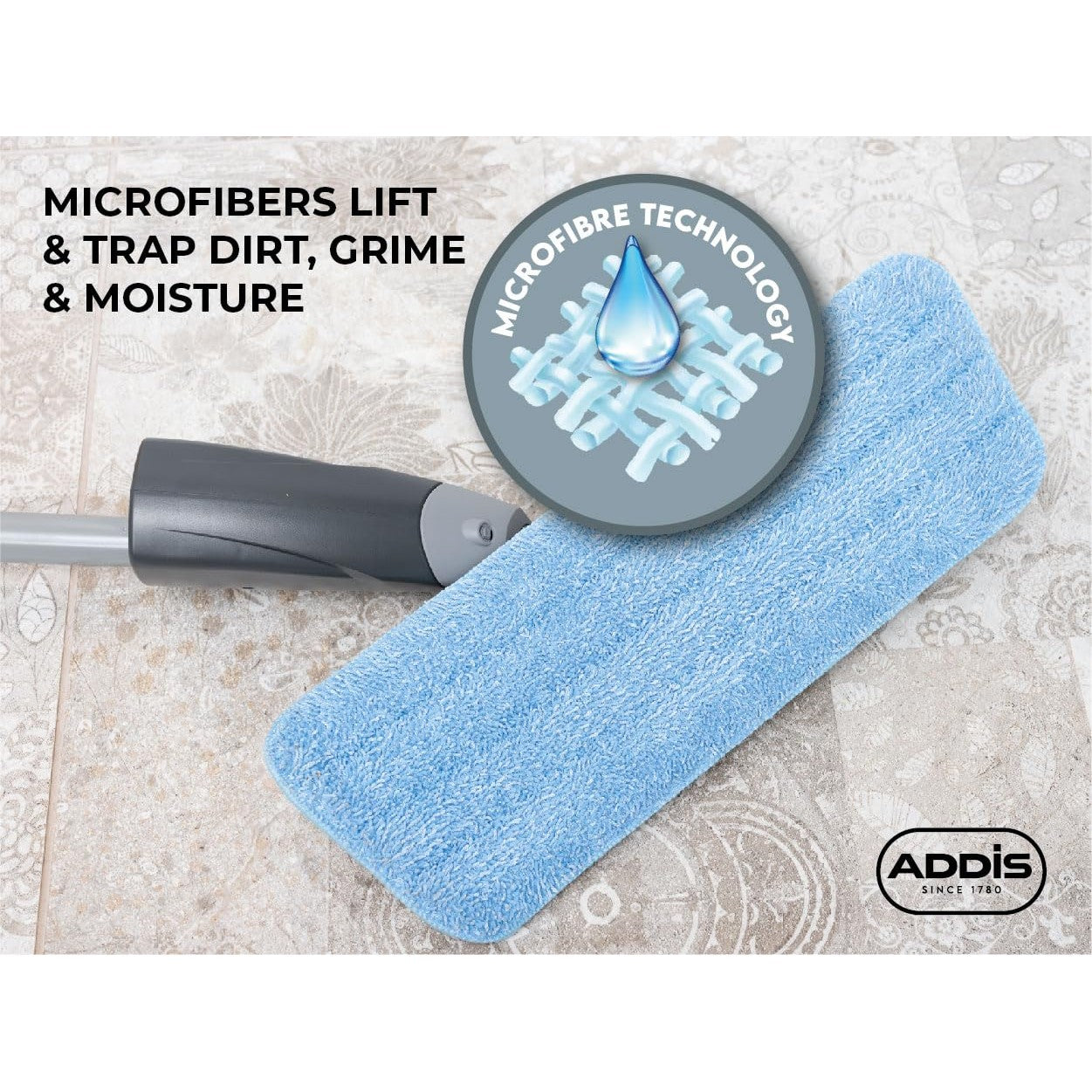 Addis 513619 Spray Mop 2 in 1 with Microfibre Flat Pad Head, Metallic & Blue, 40 x 12 x 128 cm - Medaid International