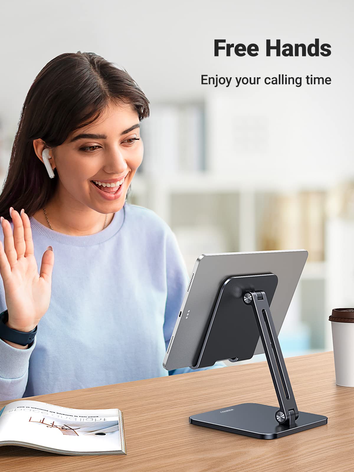 UGREEN Tablet Stand Compatible for iPad Desk Stand Holder Adjustable Aluminum Thicker Base Compatible with iPad Pro Air Mini 13 12.9 11 Inch Home Office Desk Accessories Black - Medaid International