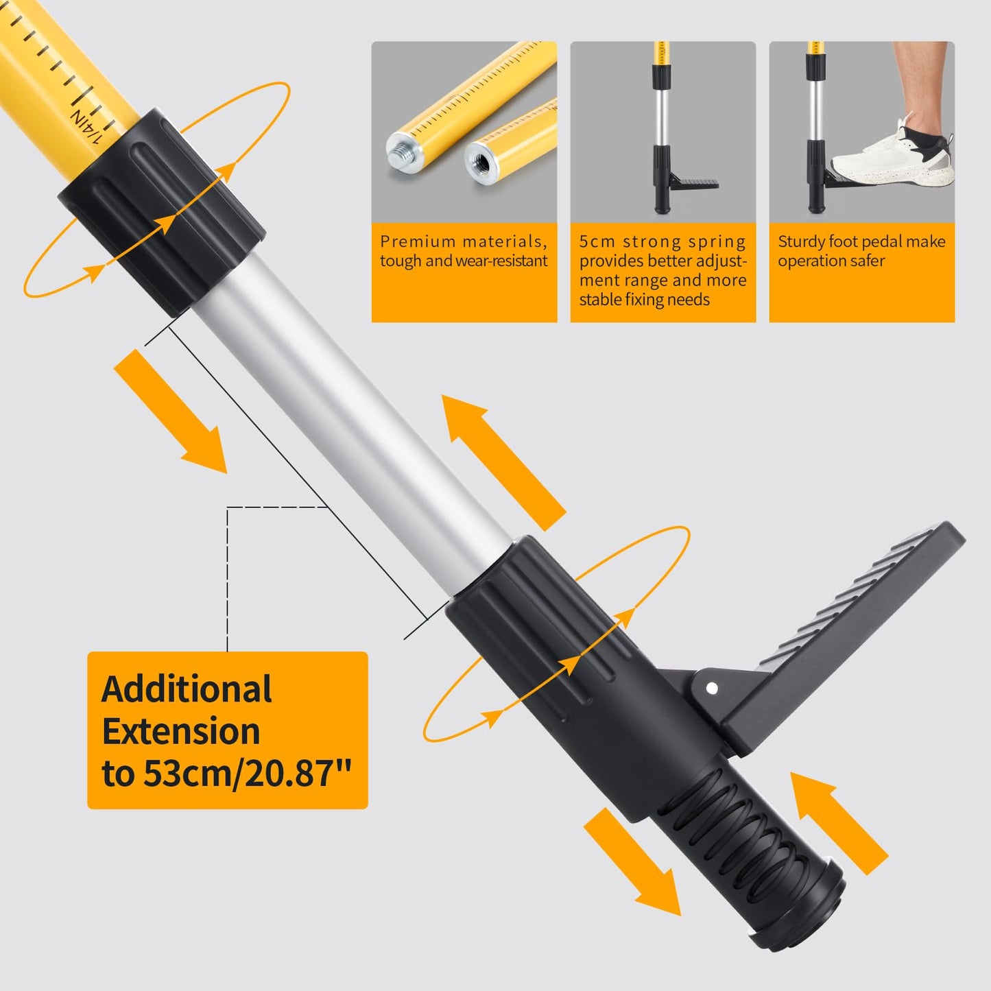 Firecore 12 Ft./3.7M Professional Laser Level Pole with Tripod and 1/4-Inch by 20-Inch Laser Mount for Rotary and Line Lasers, Adjustable Telescoping Laser Pole with 5/8"-11 Threaded Adapter-FLP370C - Medaid International