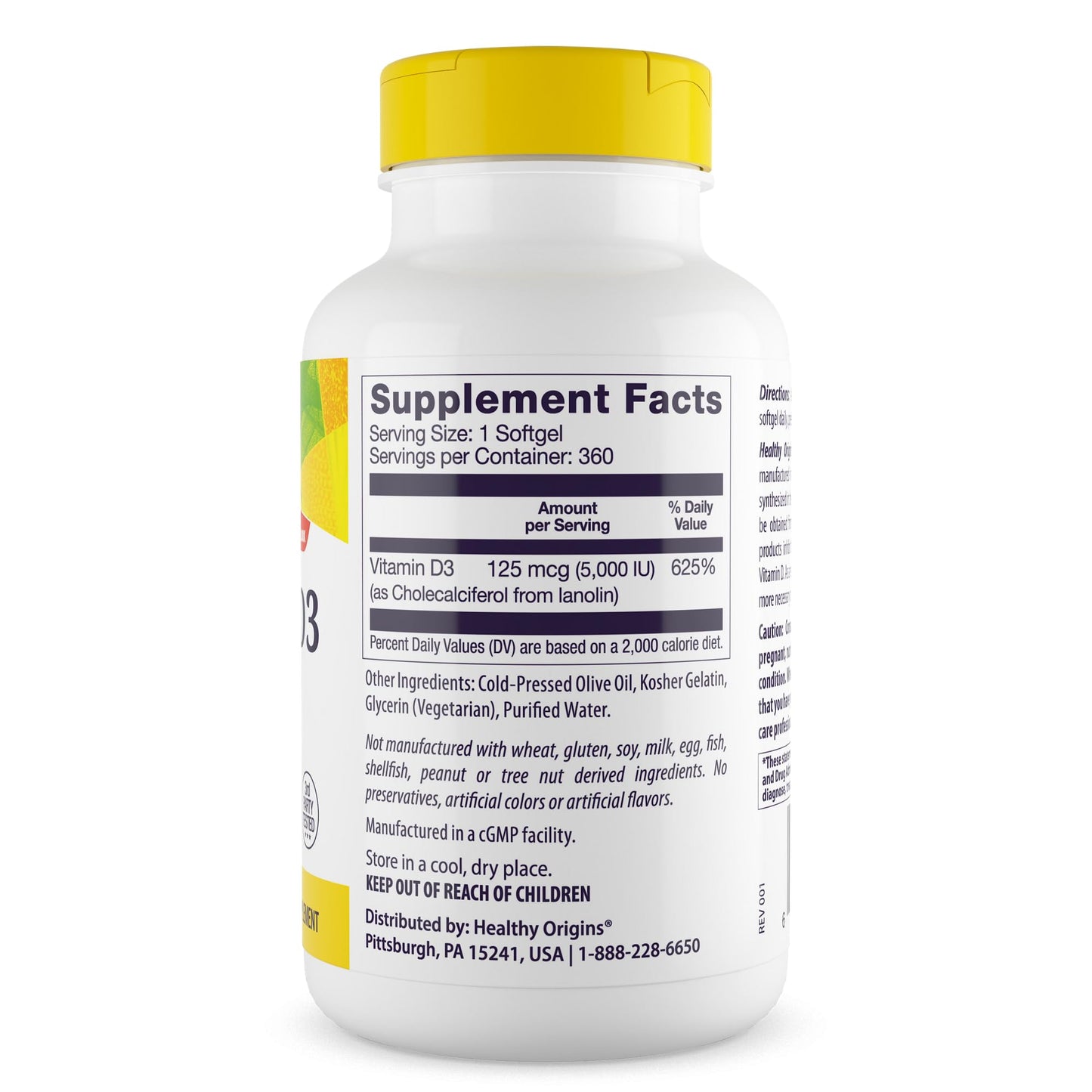 Healthy Origins Vitamin D3 (Lanolin) 5,000 IU Softgel - Bone Health and Immune Support Supplement - Easily Absorbable Vitamin D Supplements - Gluten-Free Vitamin D3 Supplement - 360 Softgels - Medaid International