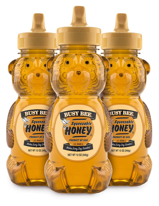 Busy Bee Honey, Grade A, Filtered, Pack of 3 Honey Bears (12 OZ each) - Medaid International