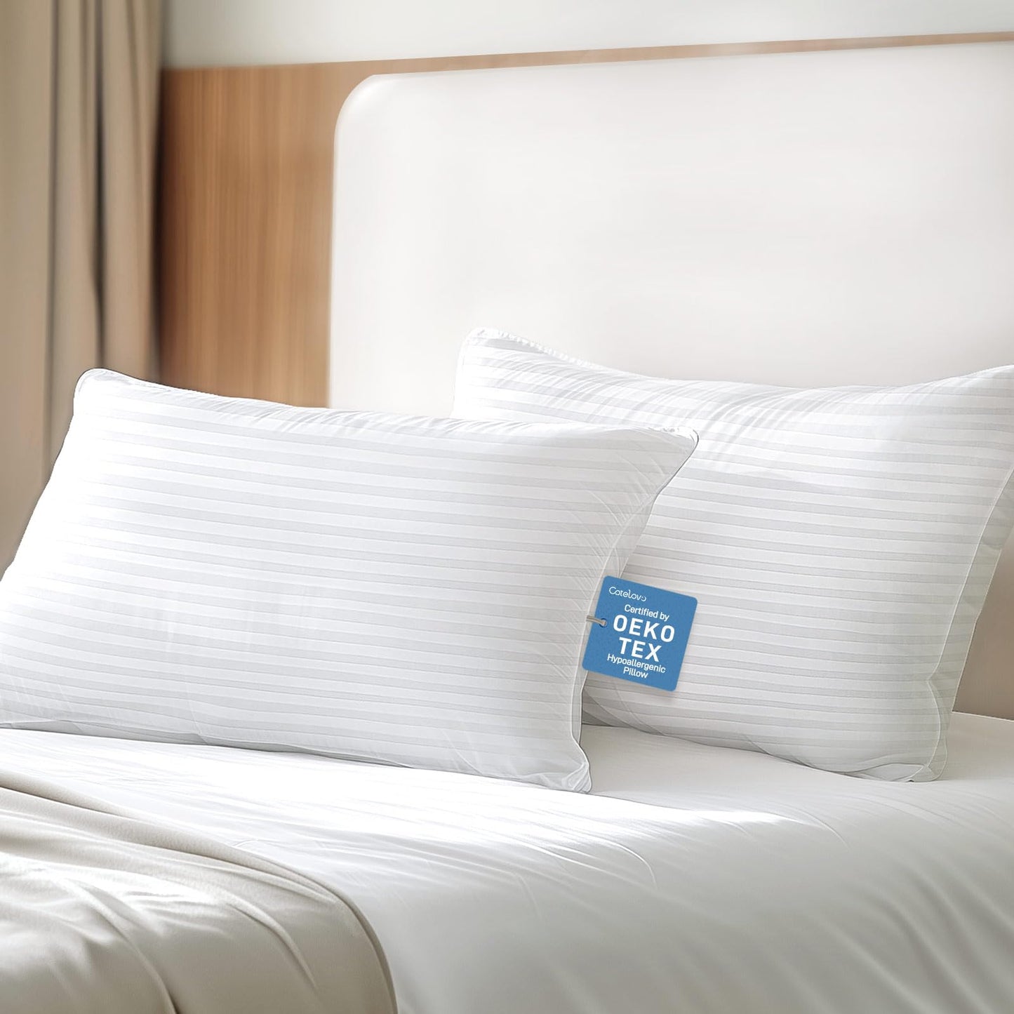 Hypoallergenic Soft Standard/Queen Size Set of 2 Pillows, Down Alternative Filling with Cotton Shell Hotel Quality Pillows, Breathable, Ideal for Side, Back and Stomach Sleeper, Oeko-TEX Certified - Medaid International