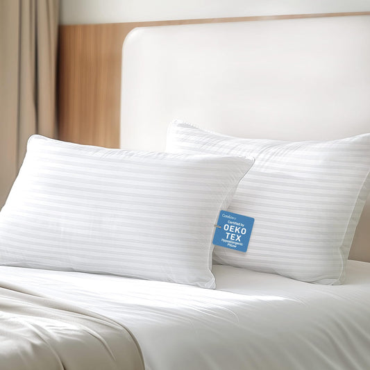 Hypoallergenic Soft Standard/Queen Size Set of 2 Pillows, Down Alternative Filling with Cotton Shell Hotel Quality Pillows, Breathable, Ideal for Side, Back and Stomach Sleeper, Oeko-TEX Certified - Medaid International