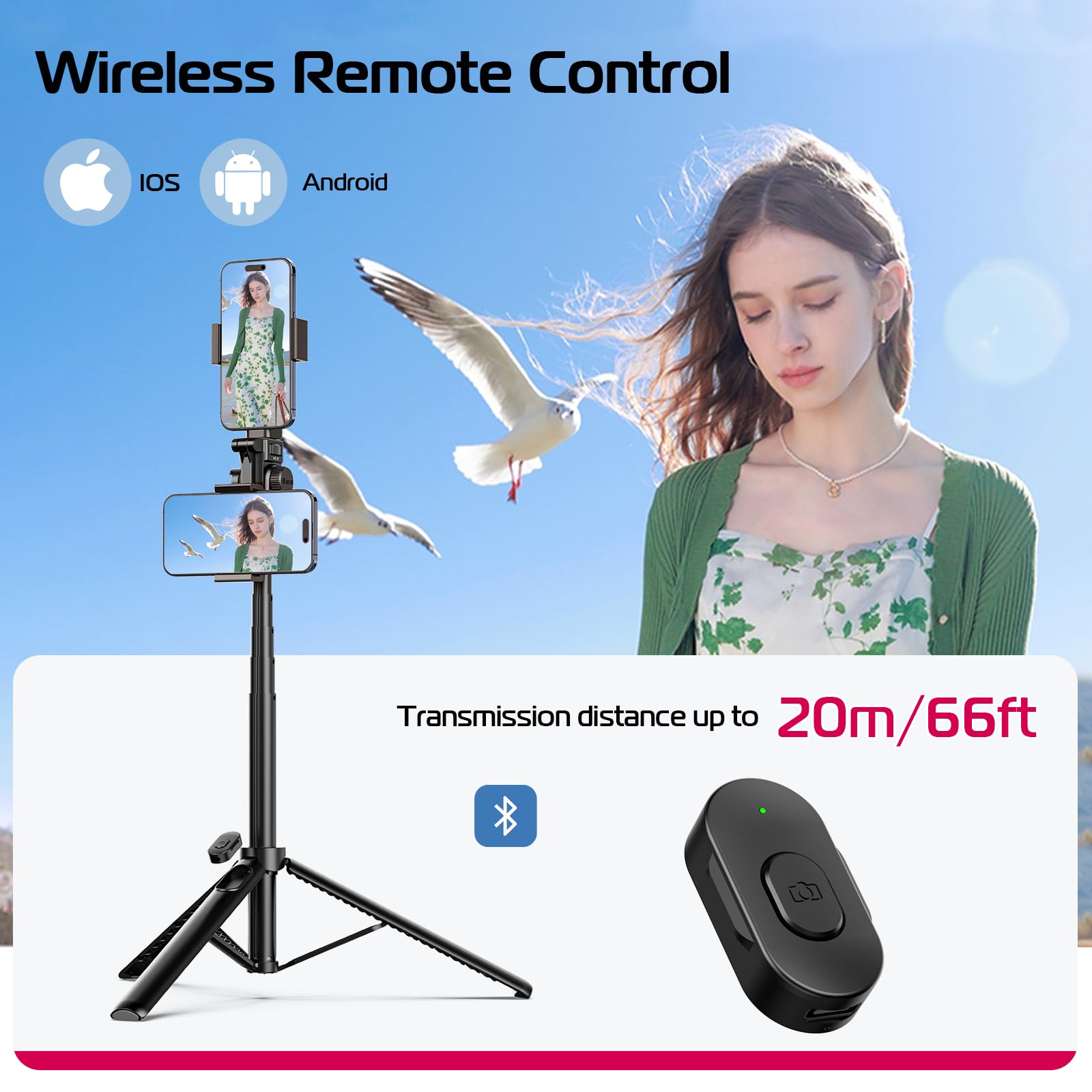 ULANZI MT-70 Extendable Tripod, 63" Selfie Stick Vlog Tripod Stand with 2 Phone Clips as Teleprompter, 360° Rotate Camera Holder for iPhone, Sony, Canon, DJI Osmo Nano, Lightweight for Travel, Black - Medaid International