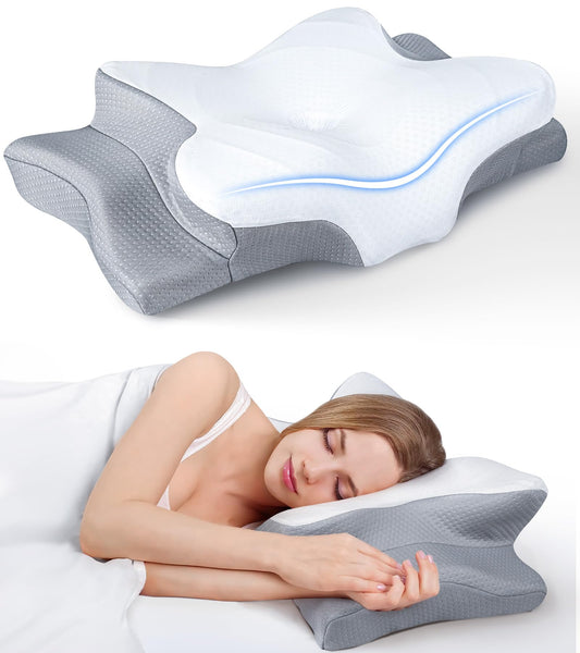 Ultra Pain Relief Cooling Pillow for Neck Support, Adjustable Cervical Pillow Cozy Sleeping, Odorless Ergonomic Contour Memory Foam Pillows, Orthopedic Bed Pillow for Side Back Stomach Sleeper - Medaid International